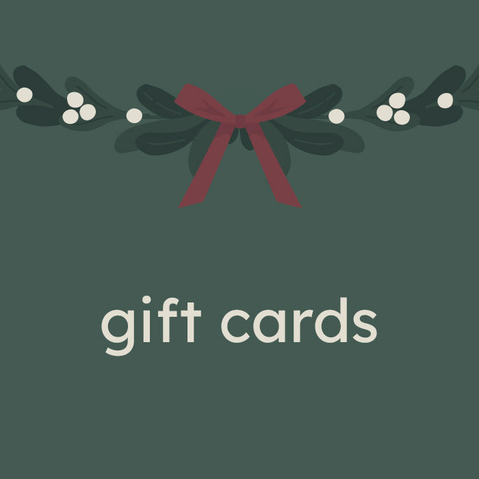 graphic with a greenery garland and text that says gift cards