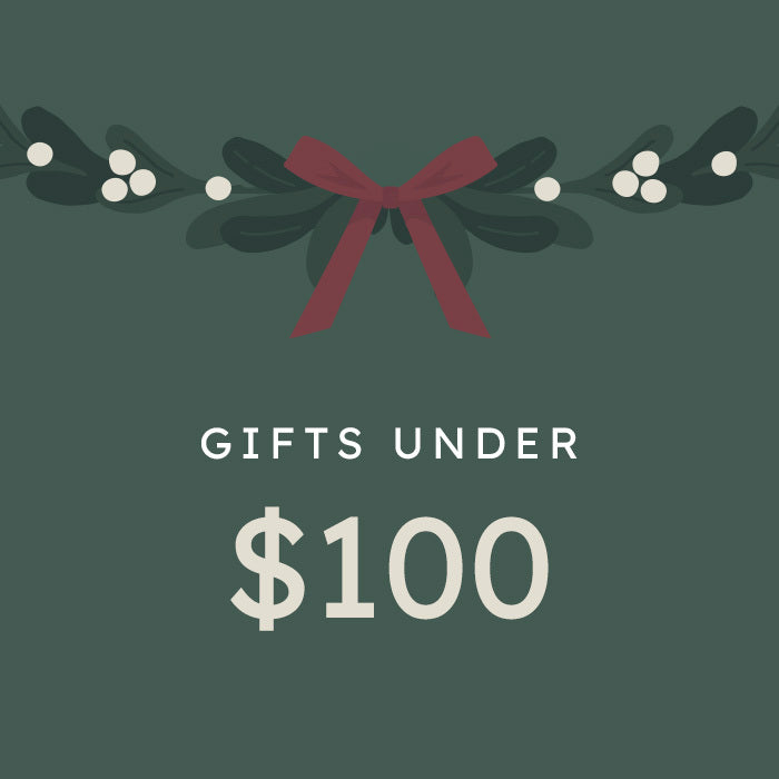 graphic with a greenery garland and text that says gifts under $100 