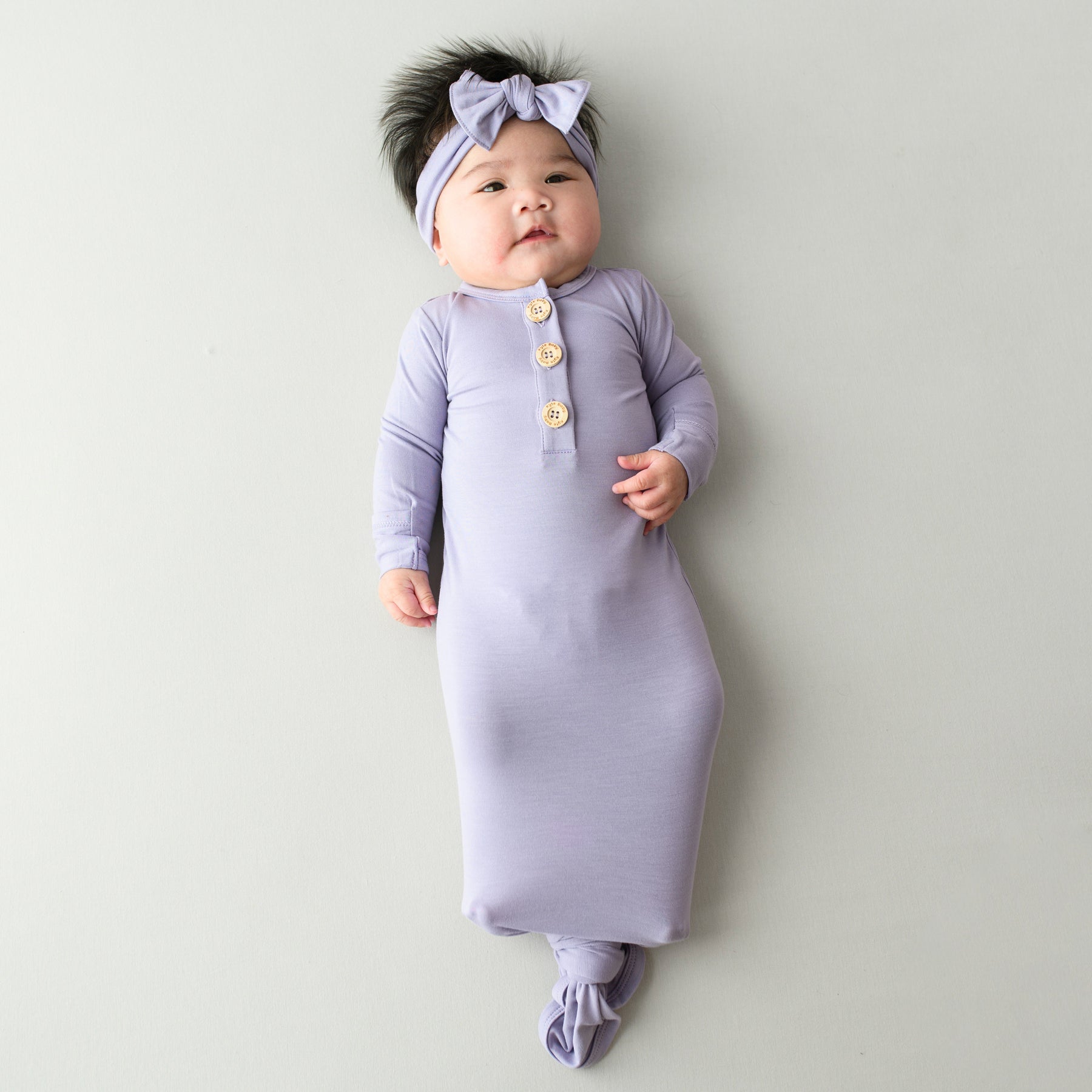 Baby wearing Knotted Gown with Bow Set in Taro