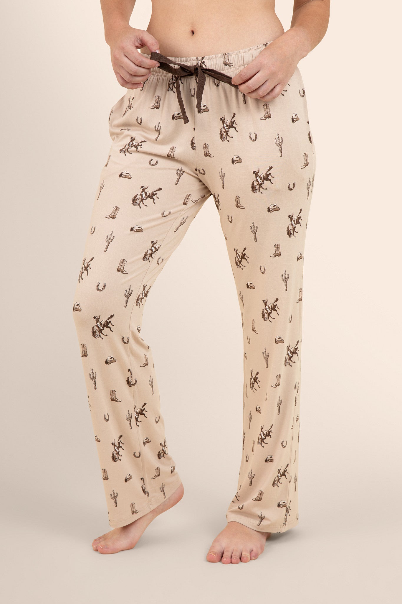 Women's Lounge Pants in Classic Cowboy shown on a female model