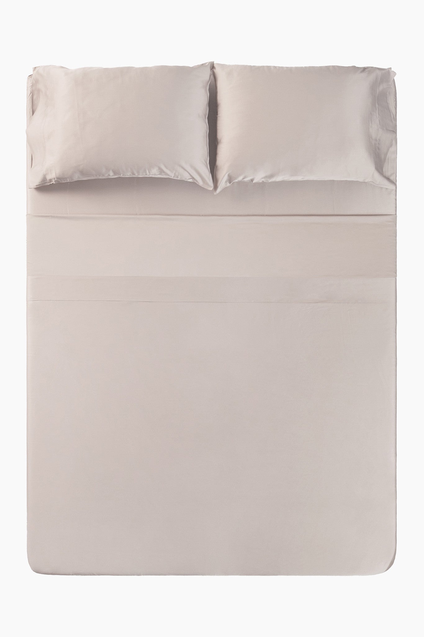 Overhead view of Sandstone sateen sheet set 