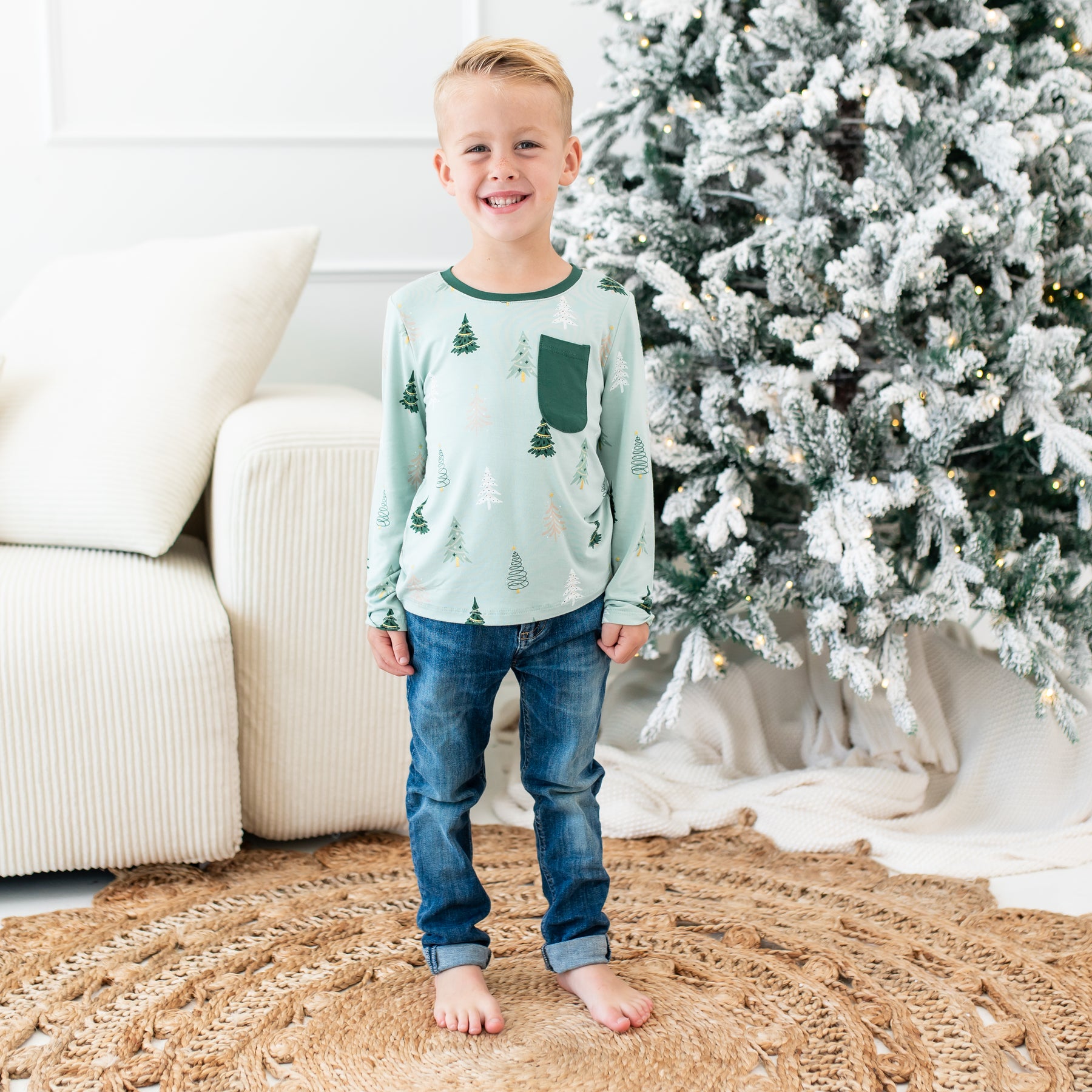 Long Sleeve Toddler Crew Neck Tee in Boho Tree