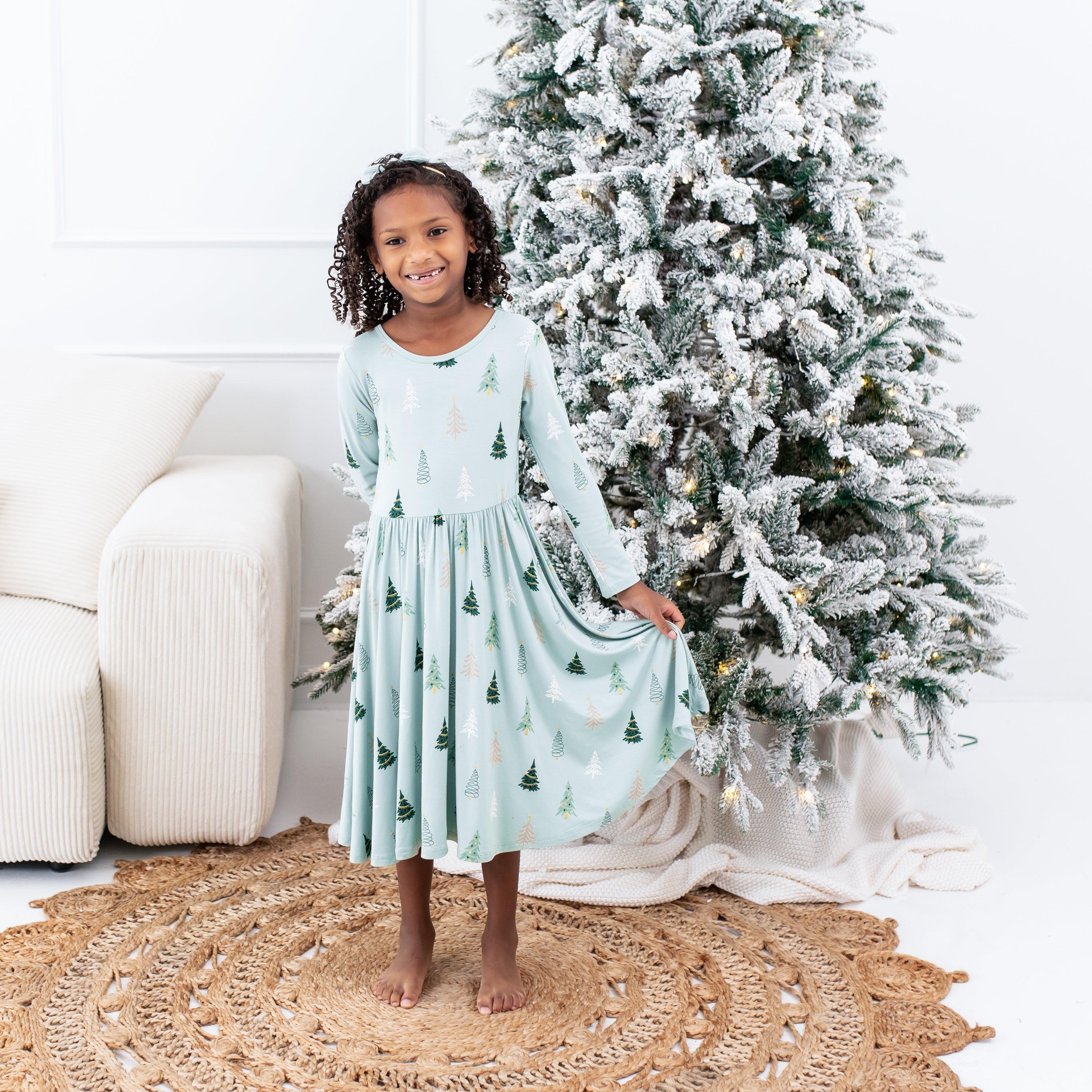 Long Sleeve Twirl Dress in Boho Tree