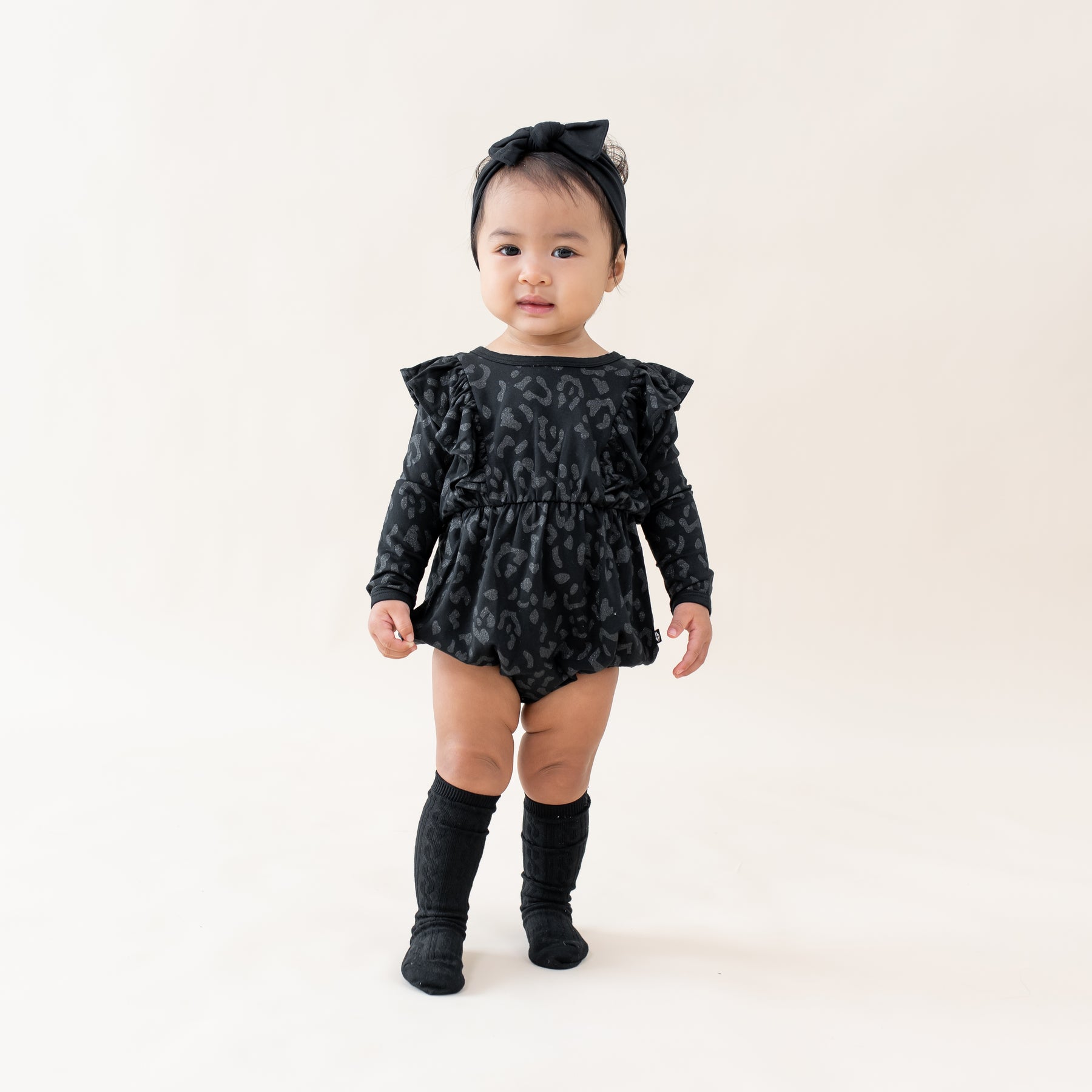 Long Sleeve Bubble Romper in Midnight Leopard