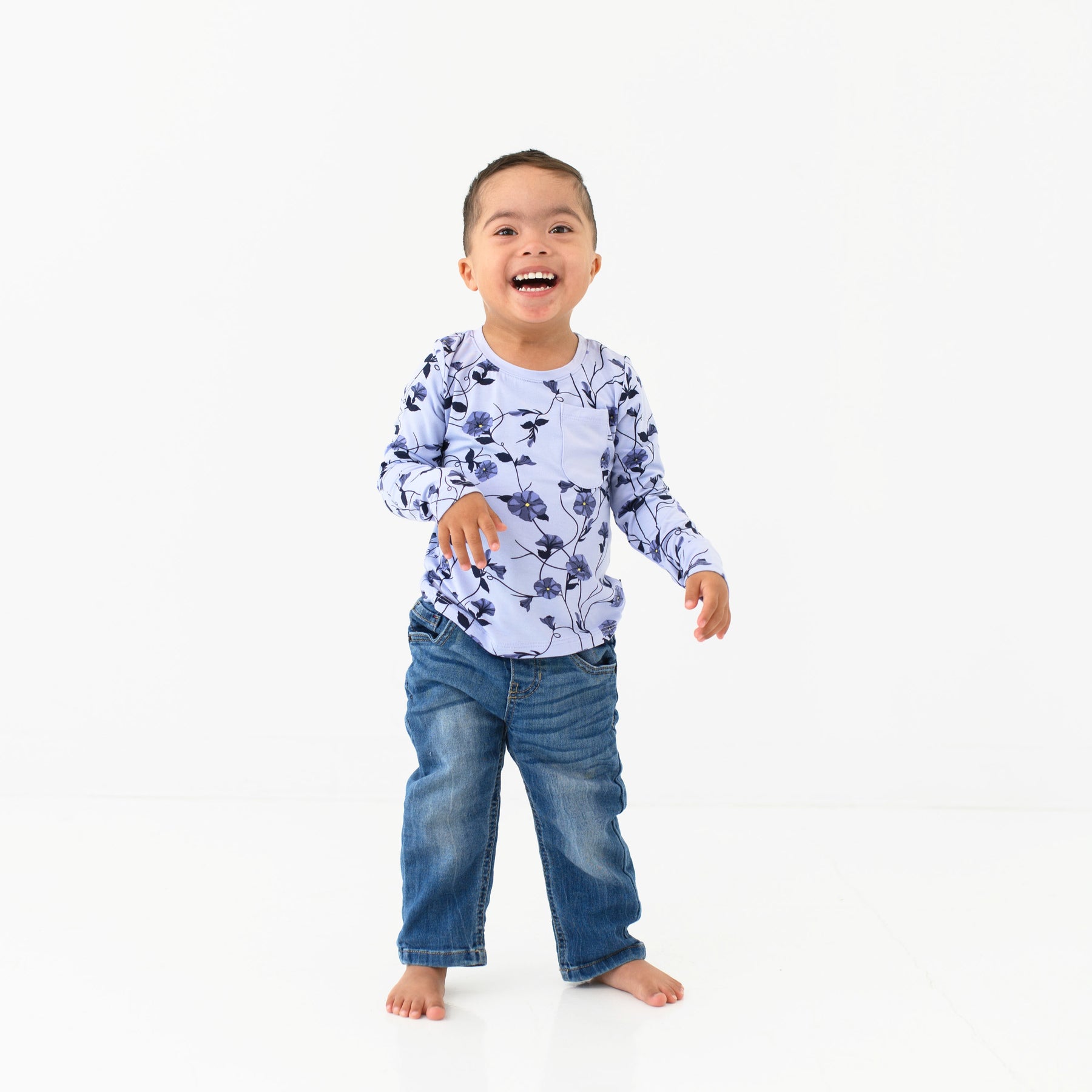 Long Sleeve Toddler Crew Neck Tee in Petunia