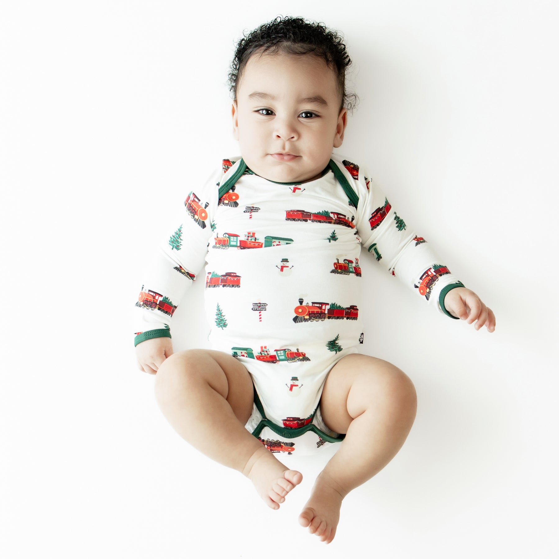 Long Sleeve Bodysuit in Holiday Train