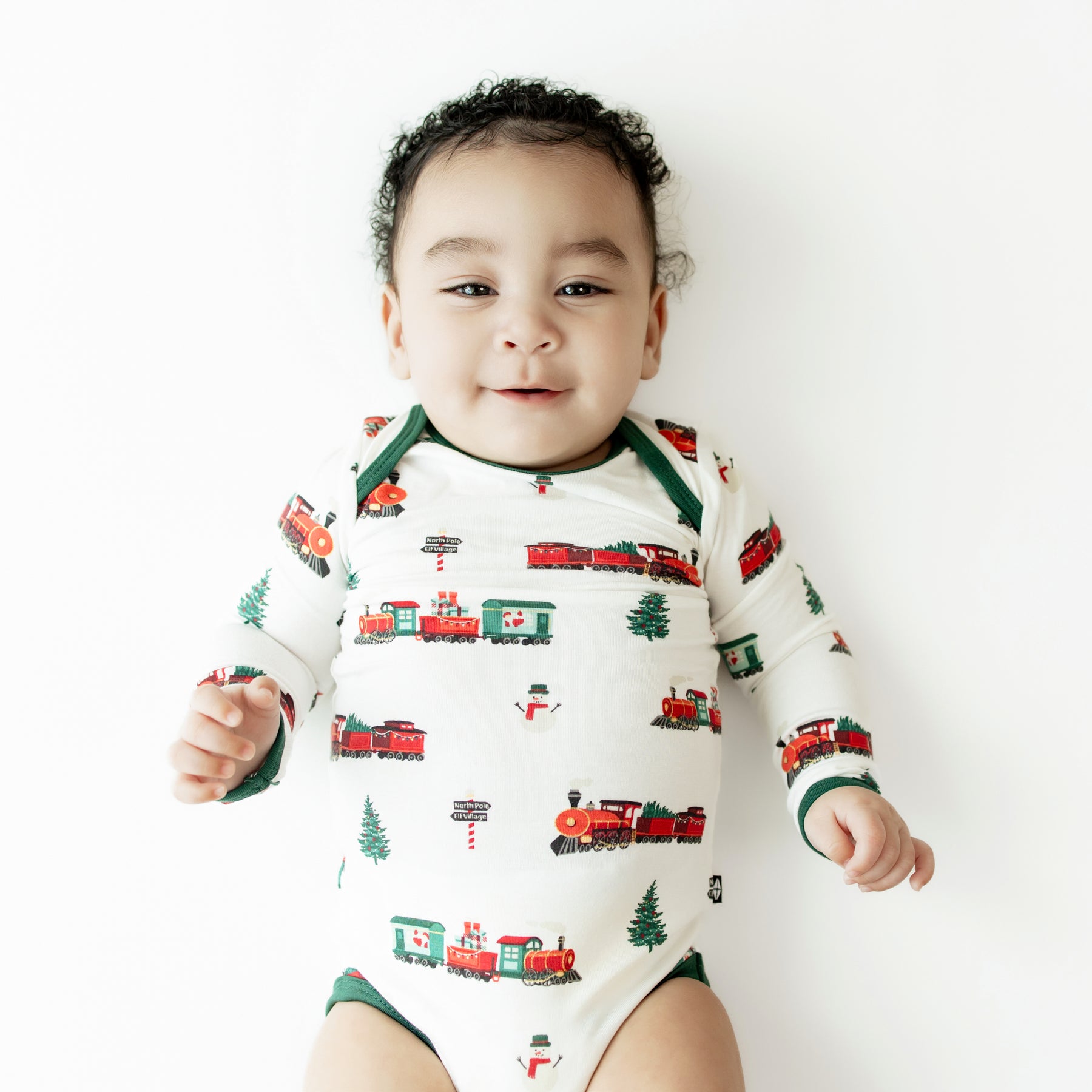 Long Sleeve Bodysuit in Holiday Train