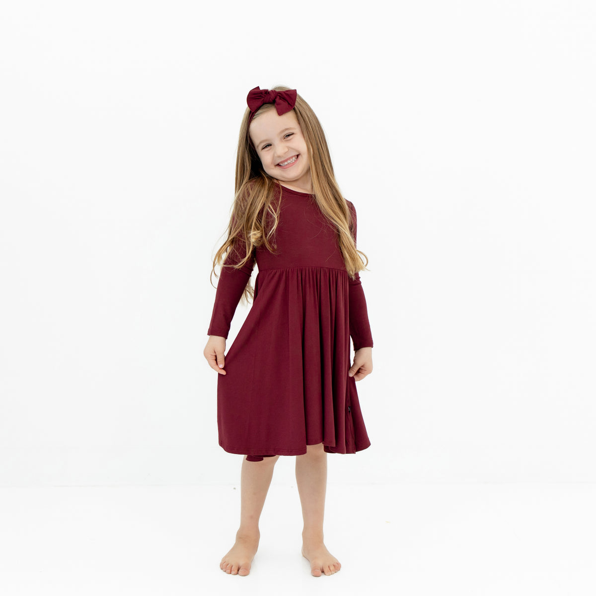 Long Sleeve Twirl Dress in Burgundy