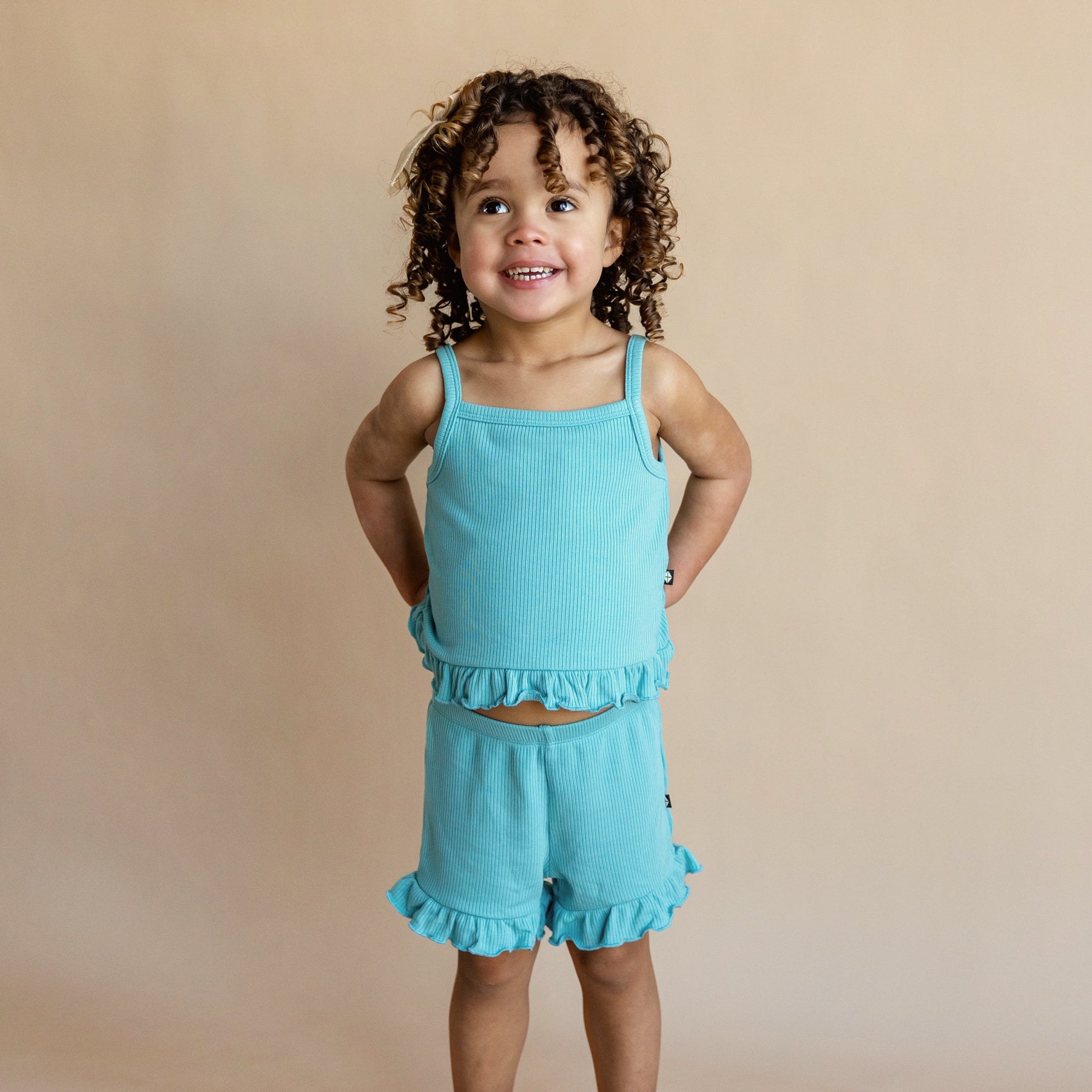 Ribbed Ruffle Tank Set in Makai