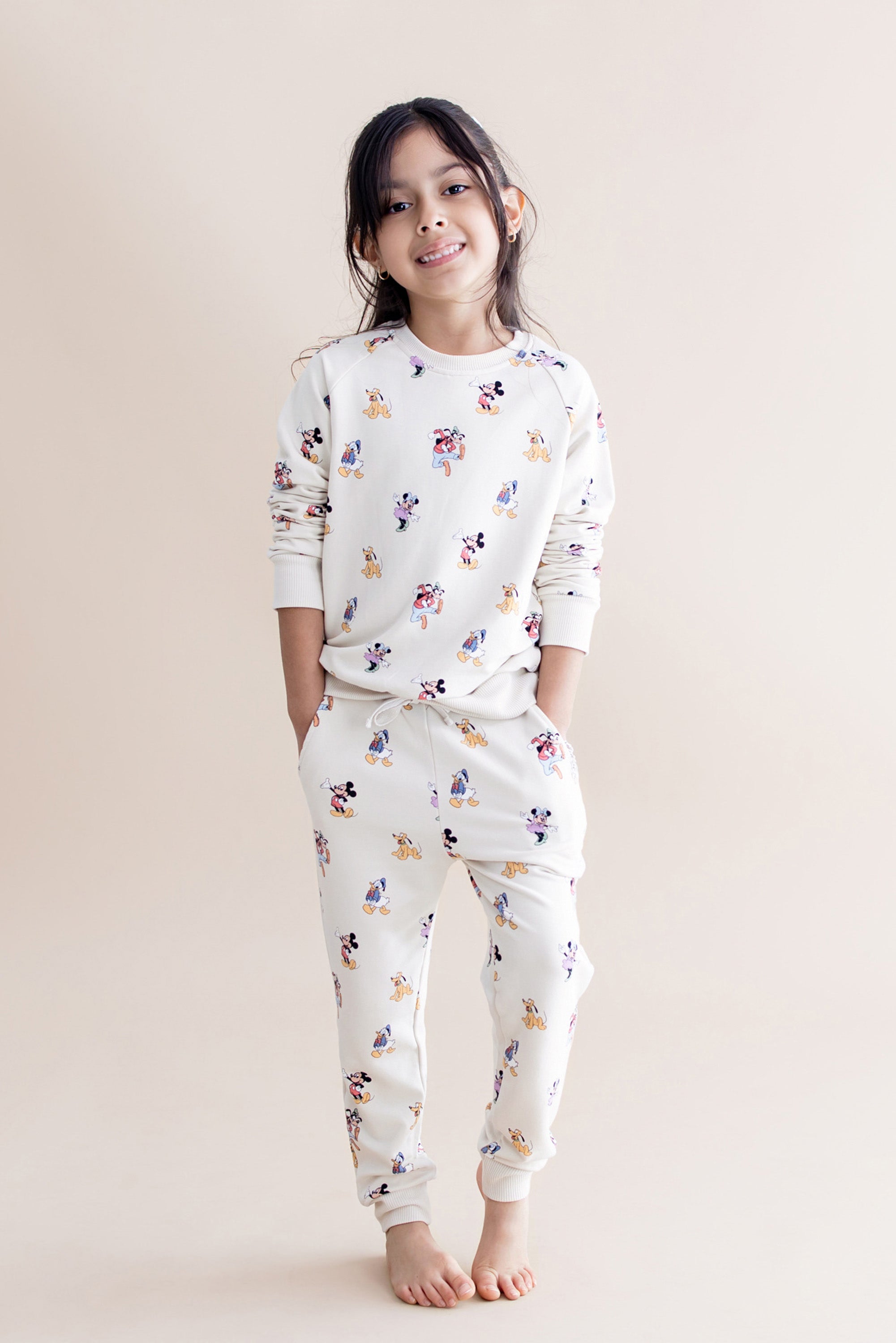 Young girl in mickey and friends bamboo cotton jogger set 