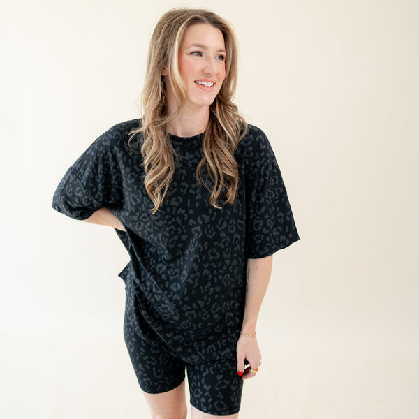 Women's Biker Short Set in Midnight Leopard