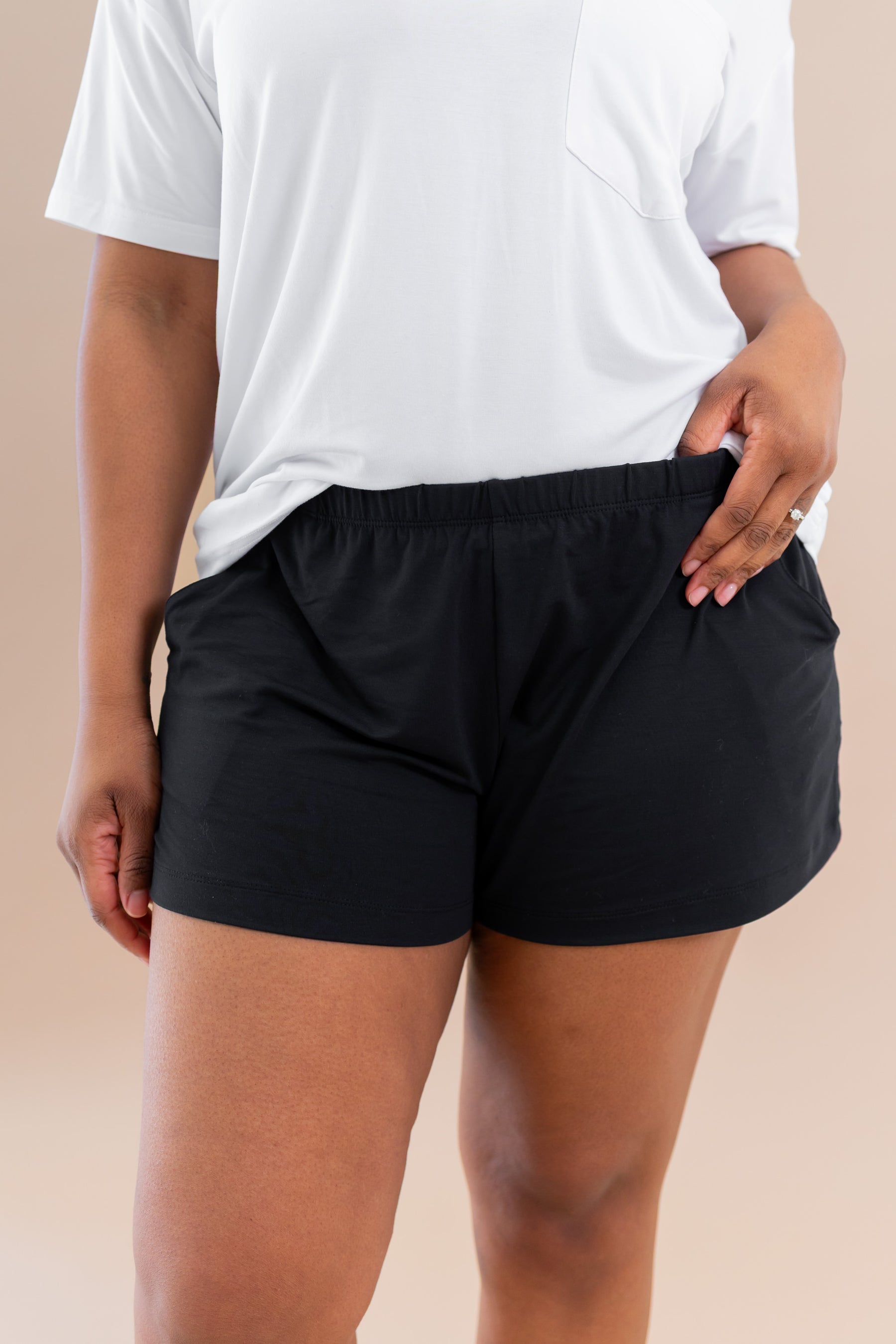 Female modeling the Women's Lounge Shorts in Midnight