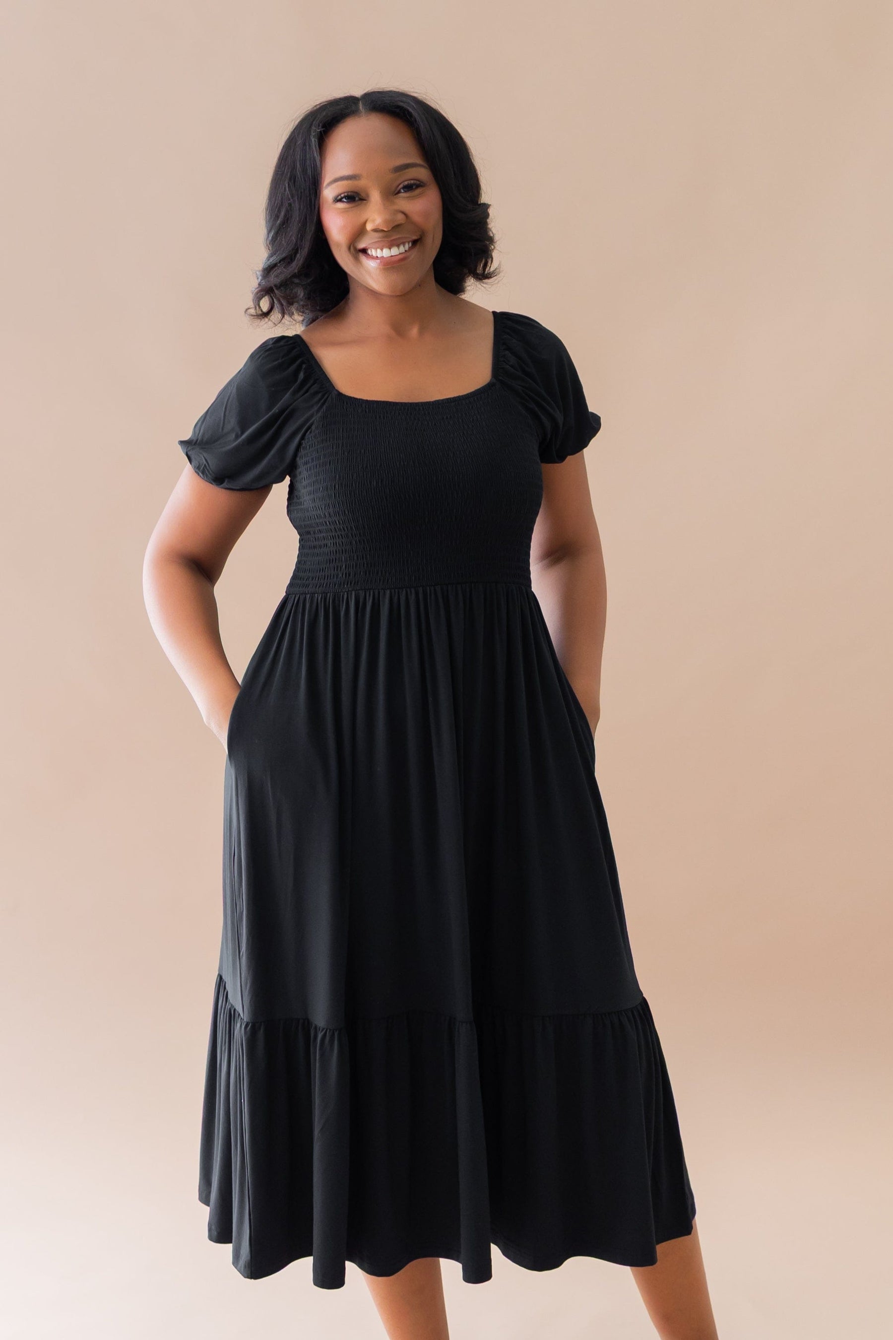 black smocked dress Montsand The A Line Smocked Bodice Maxi Dress feels simple in the best way Womens Smocked Dress in Midnight