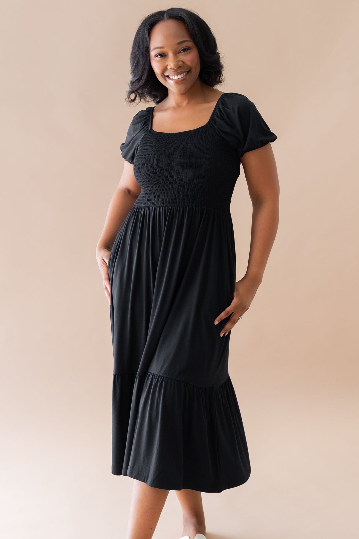 Women's Smocked Dress in Midnight