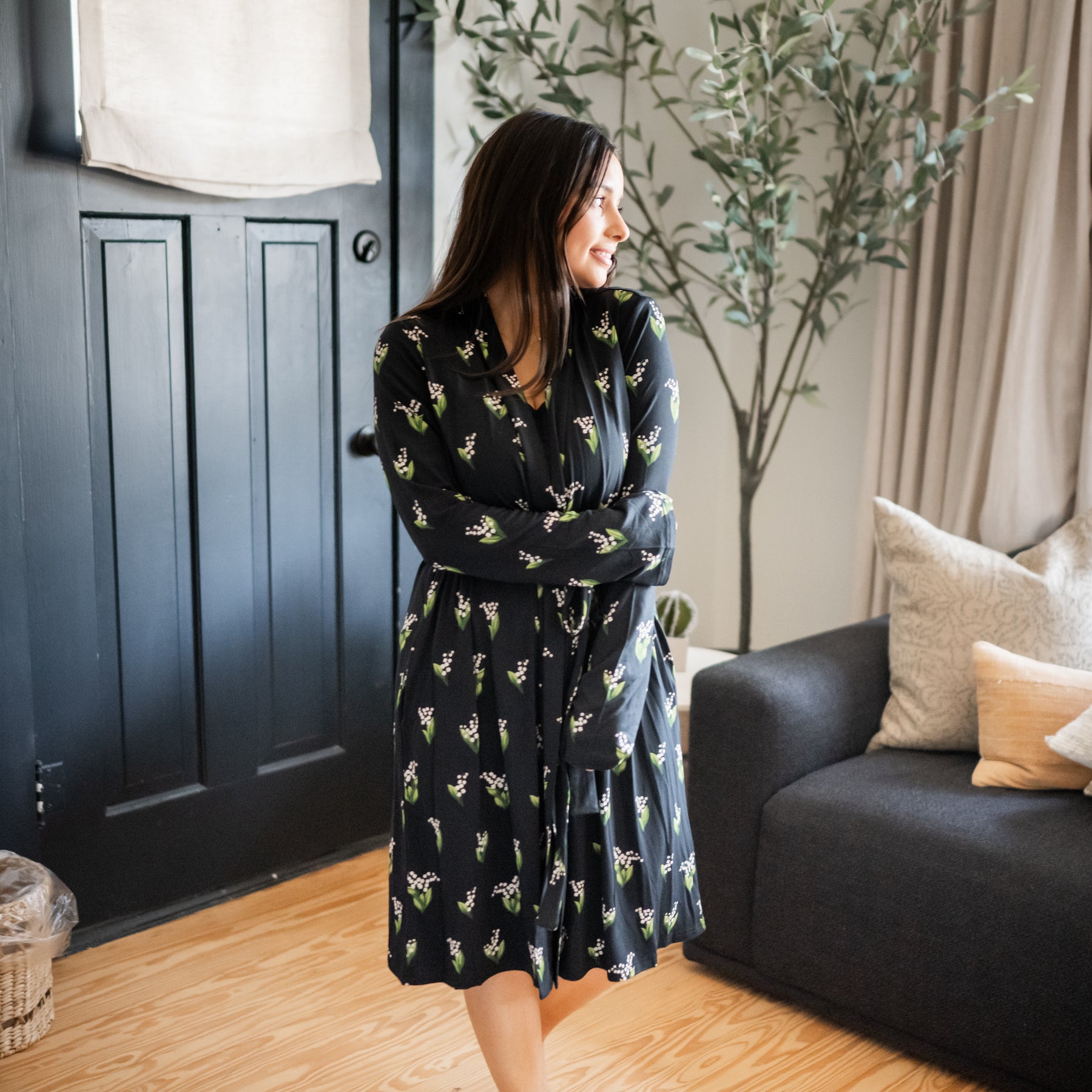 Women's Lounge Robe in Midnight Lily