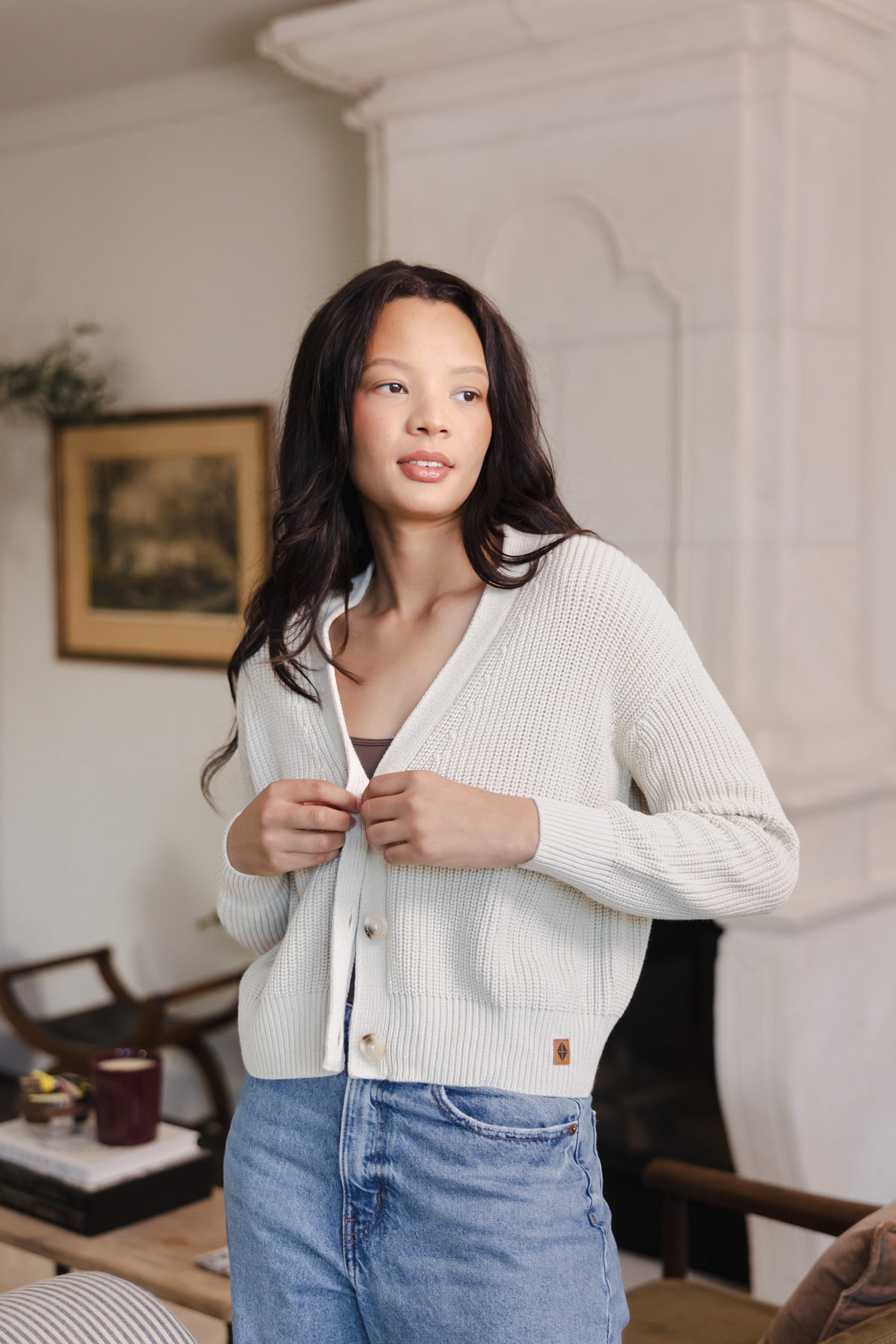 Chunky Knit Women's Cropped Cardigan in Oat