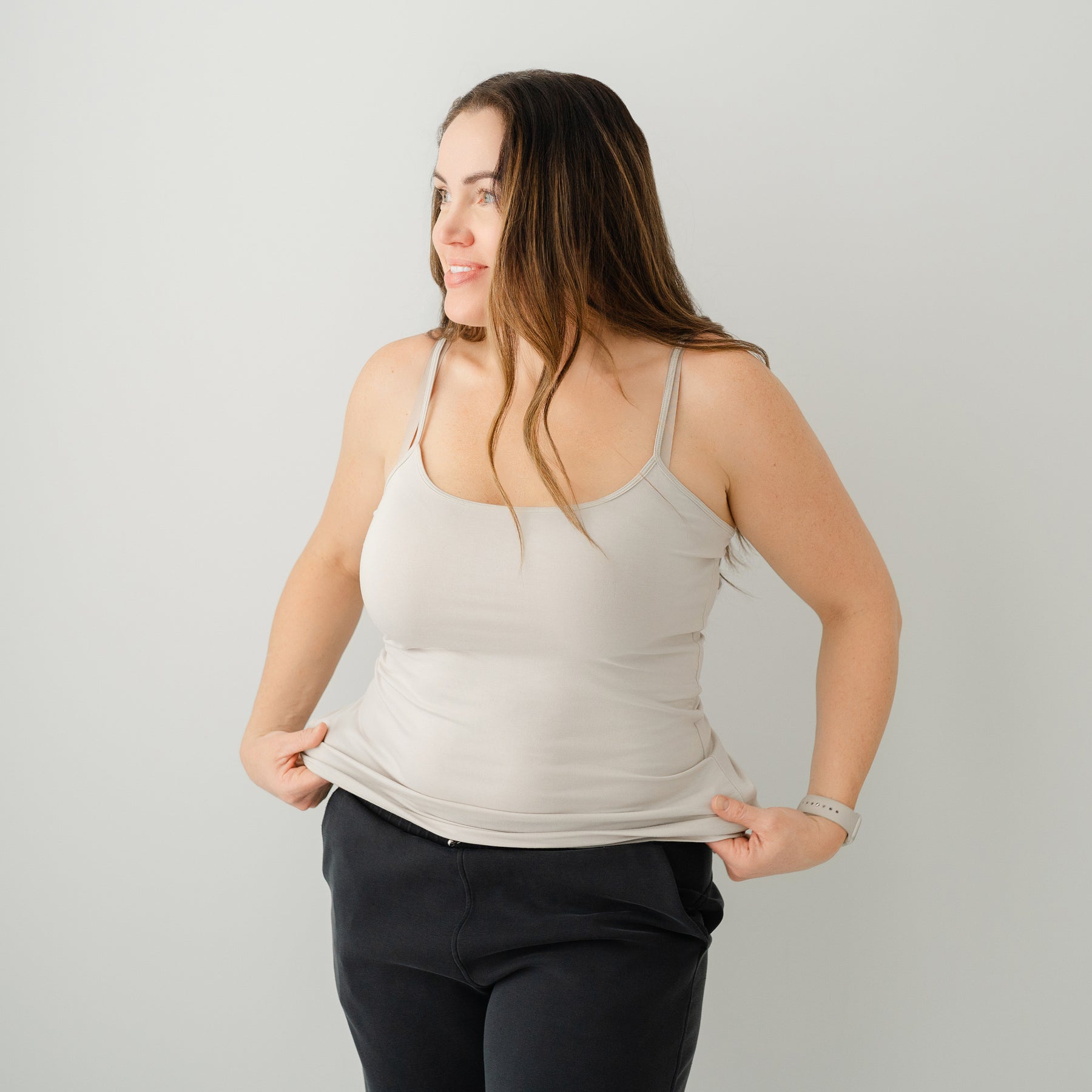 Woman modeling Women’s Camisole in Oat