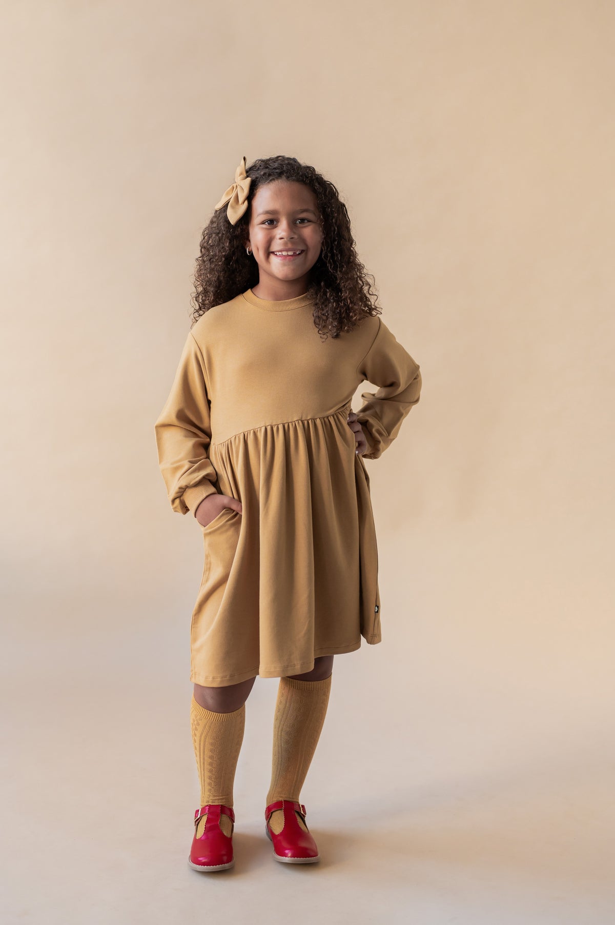 Long Sleeve Skater Dress in Ochre