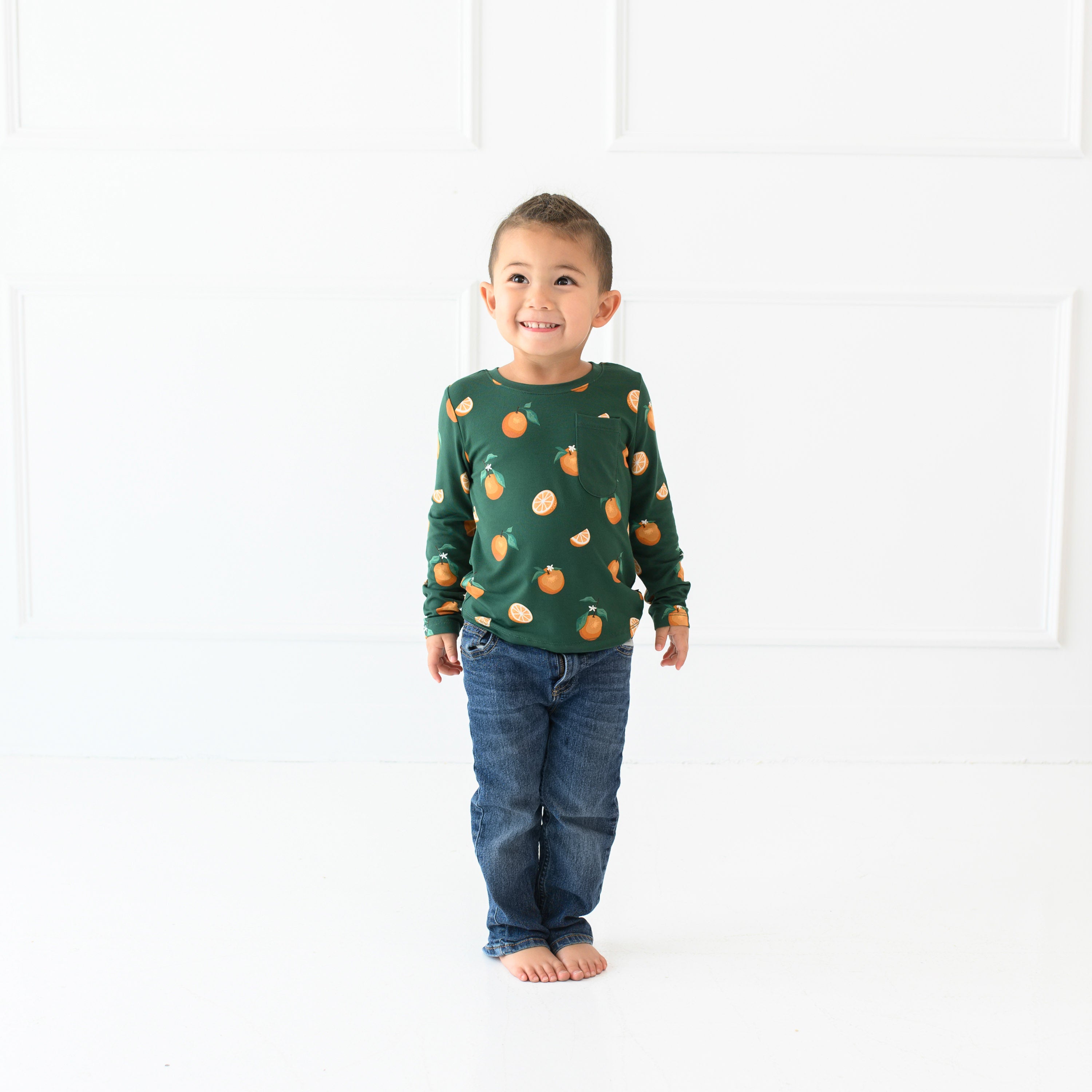 Long Sleeve Toddler Crew Neck Tee in Orange