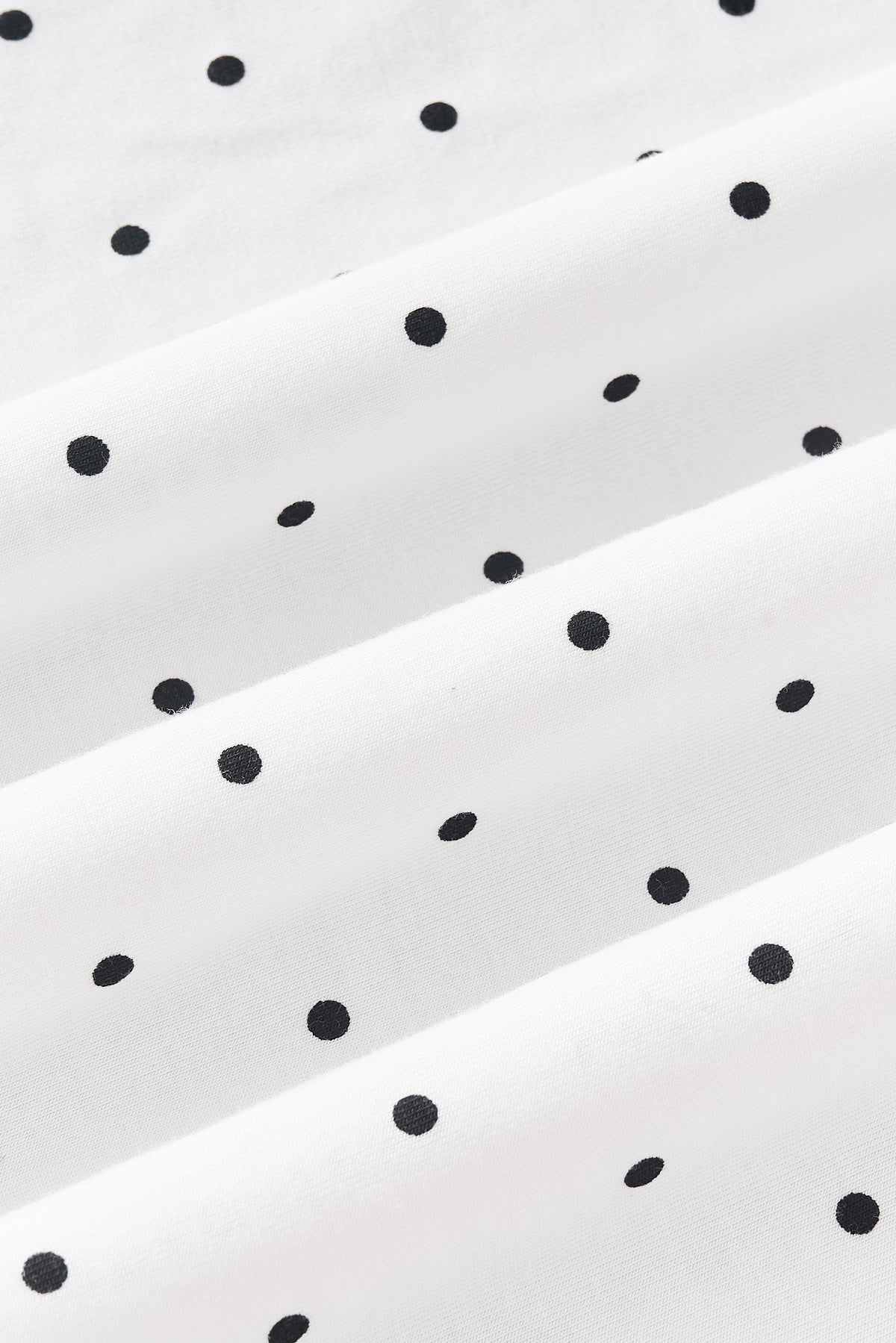Close up of Midnight Polka Dot print on white fabric