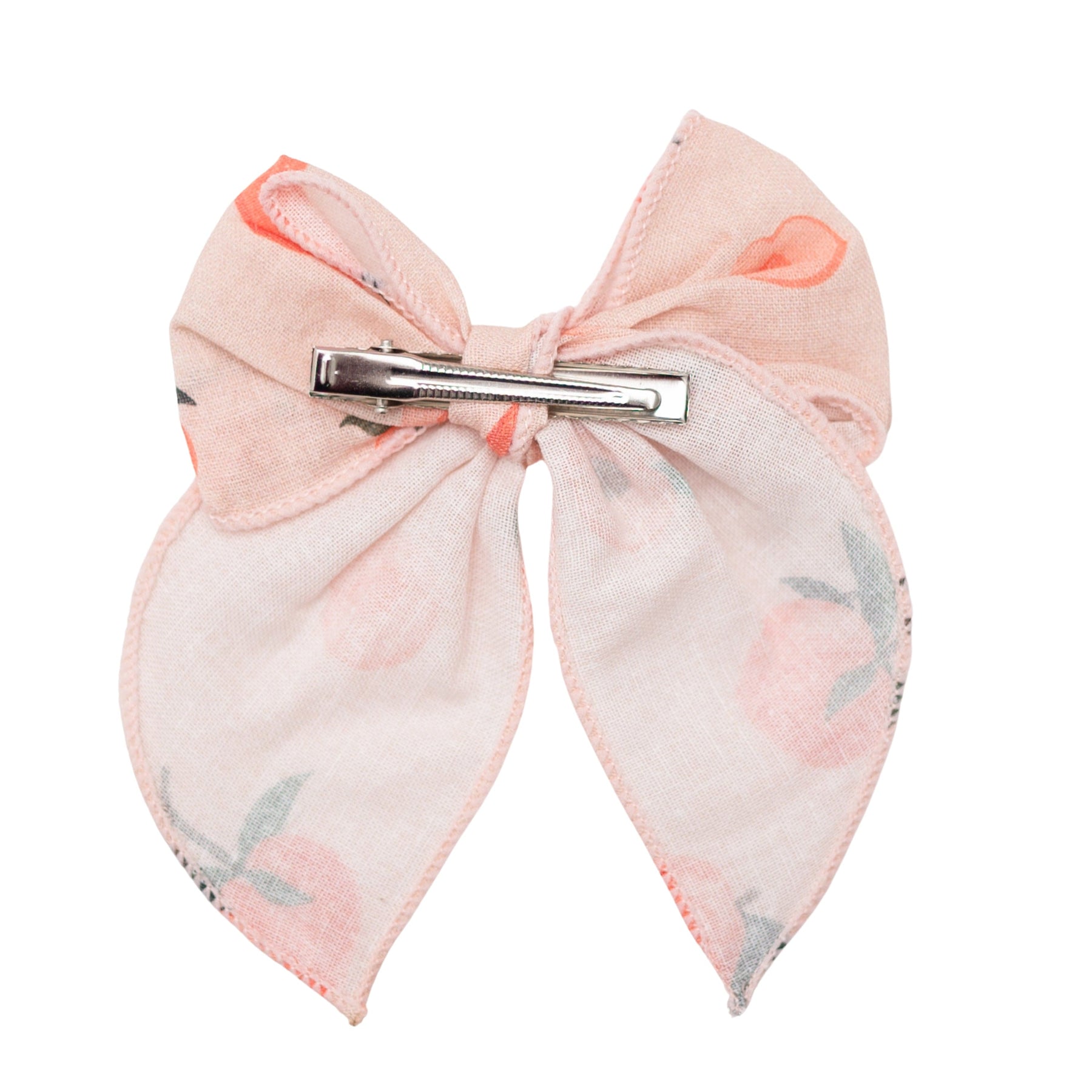 Back of Linen Fable Bow in Peach with Alligator Clip