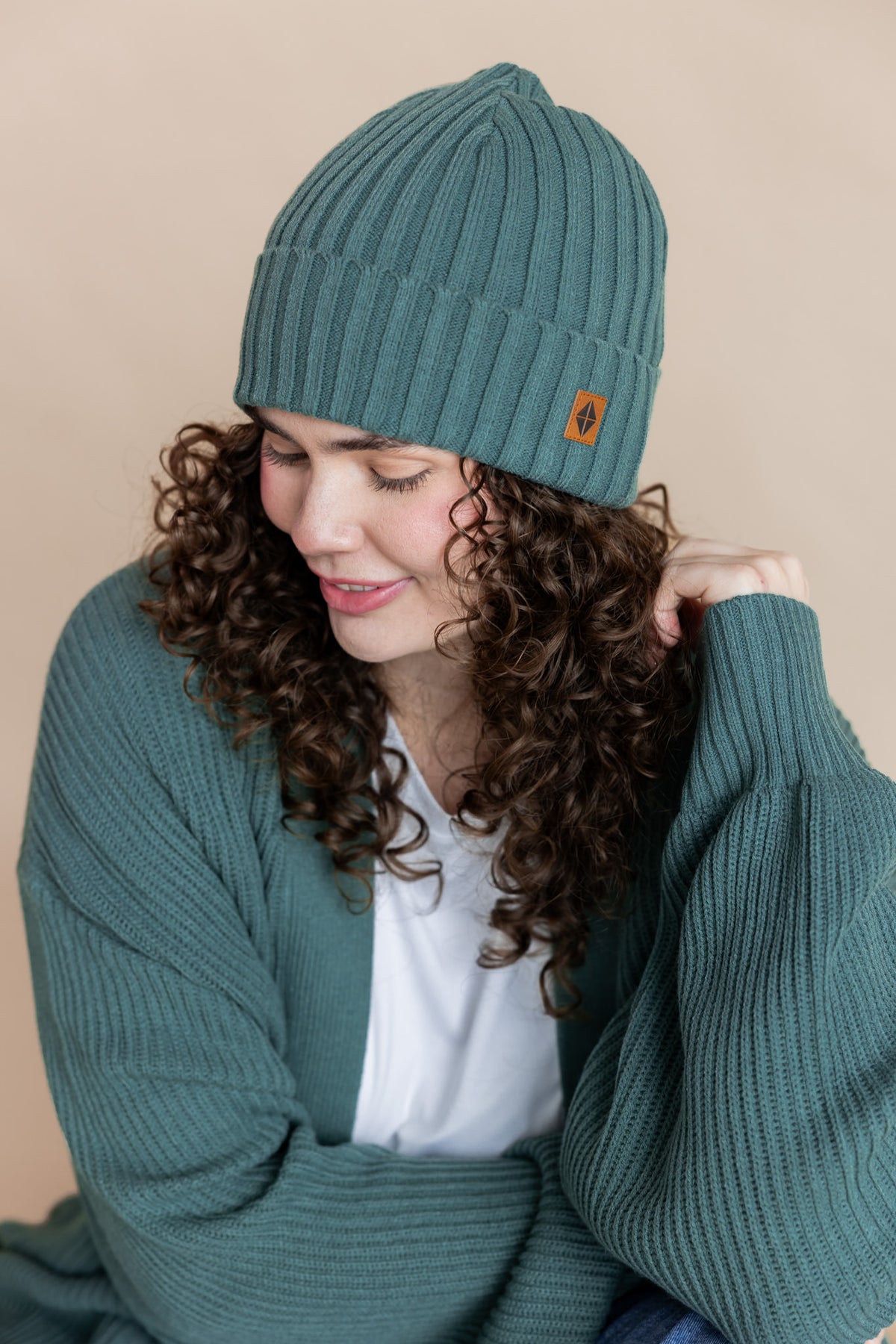 Chunky Knit Adult Ribbed Beanie in Pine