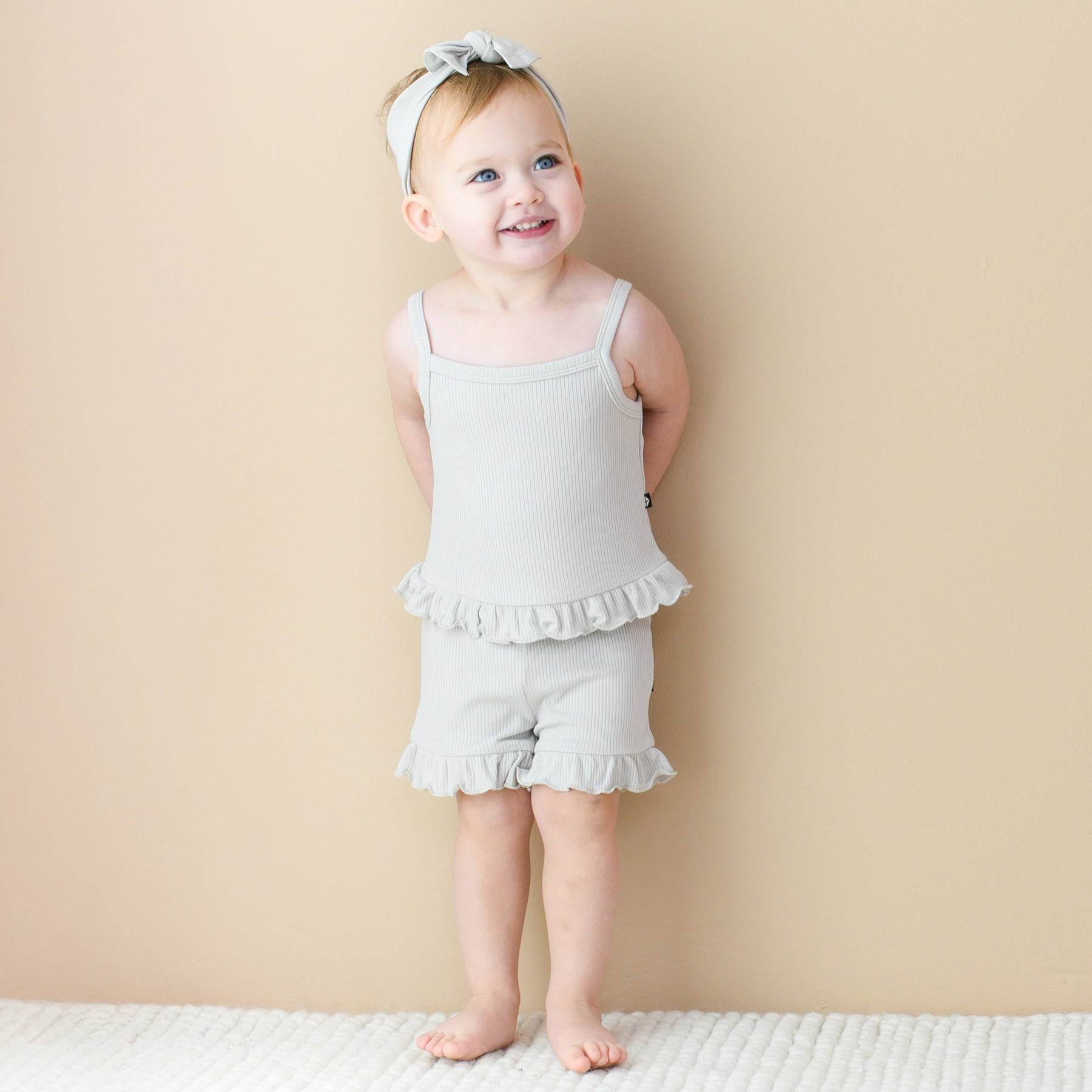 Ribbed Ruffle Tank Set in Oat