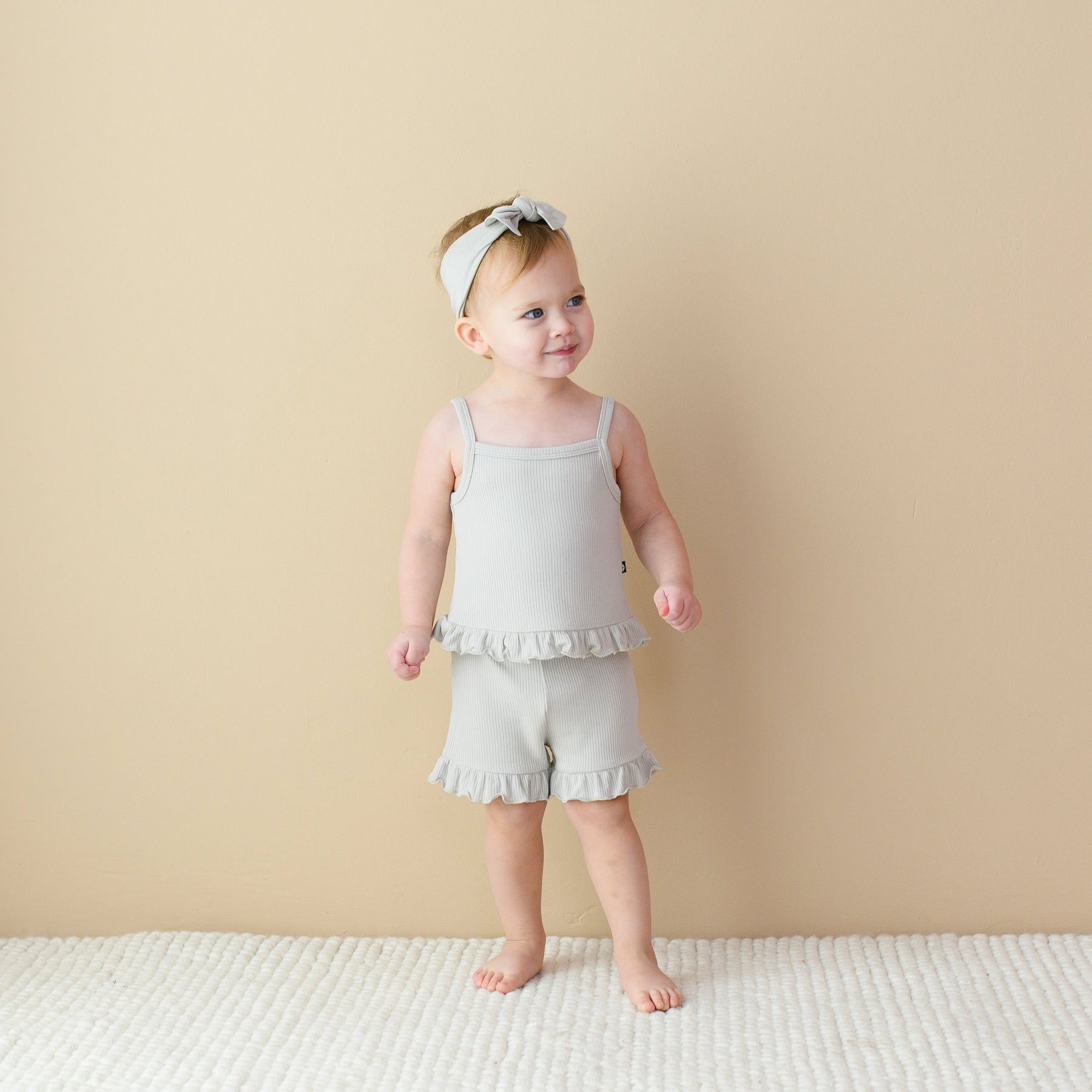 Ribbed Ruffle Tank Set in Oat