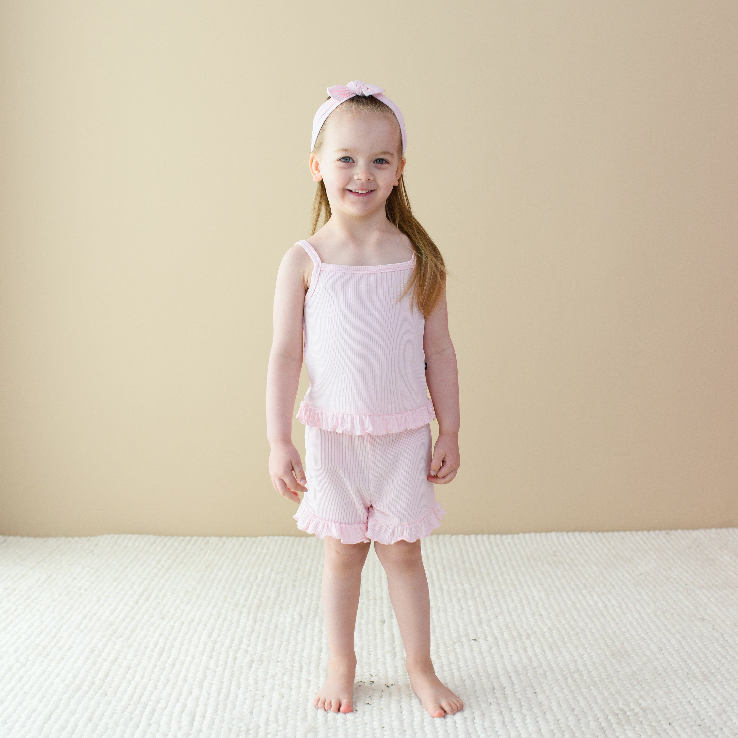 Ribbed Ruffle Tank Set in Sakura