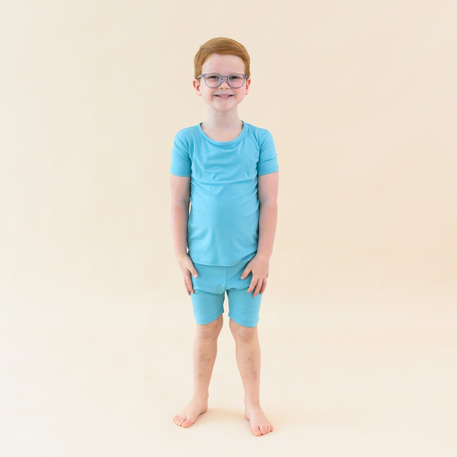 toddler wearing makai short sleeve pajamas