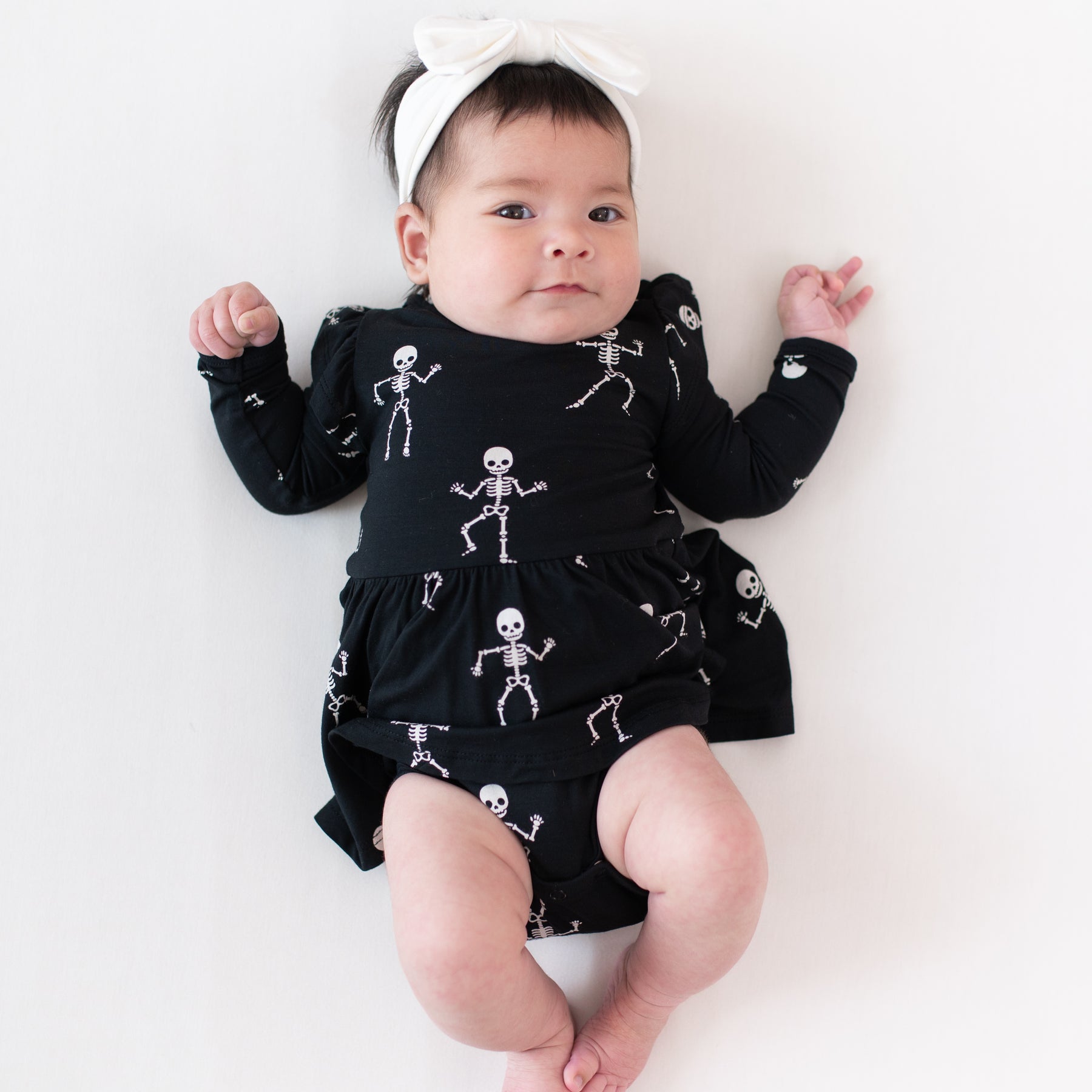 Long Sleeve Twirl Bodysuit Dress in Skeleton