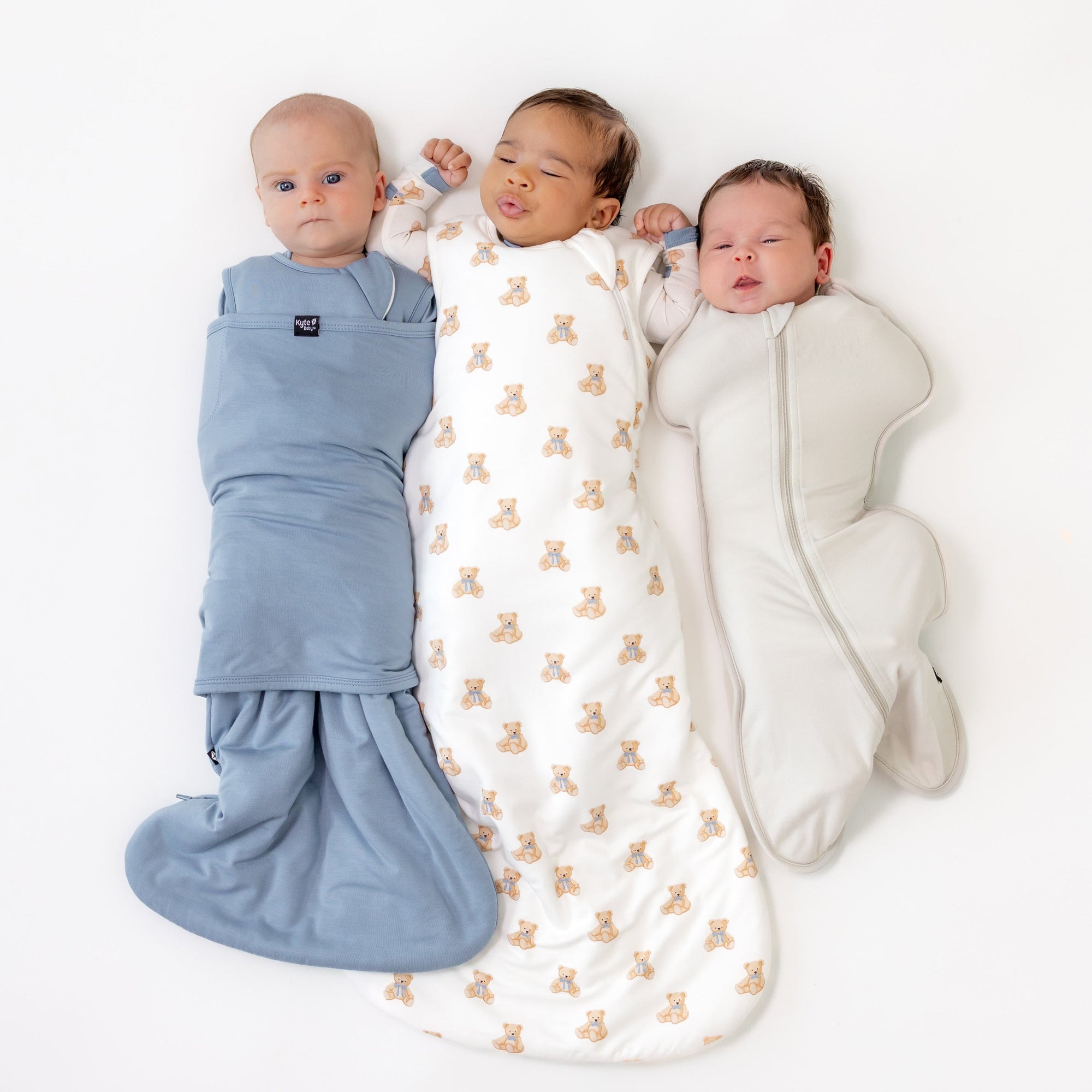 3 babies in different kyte baby bamboo sleep solutions
