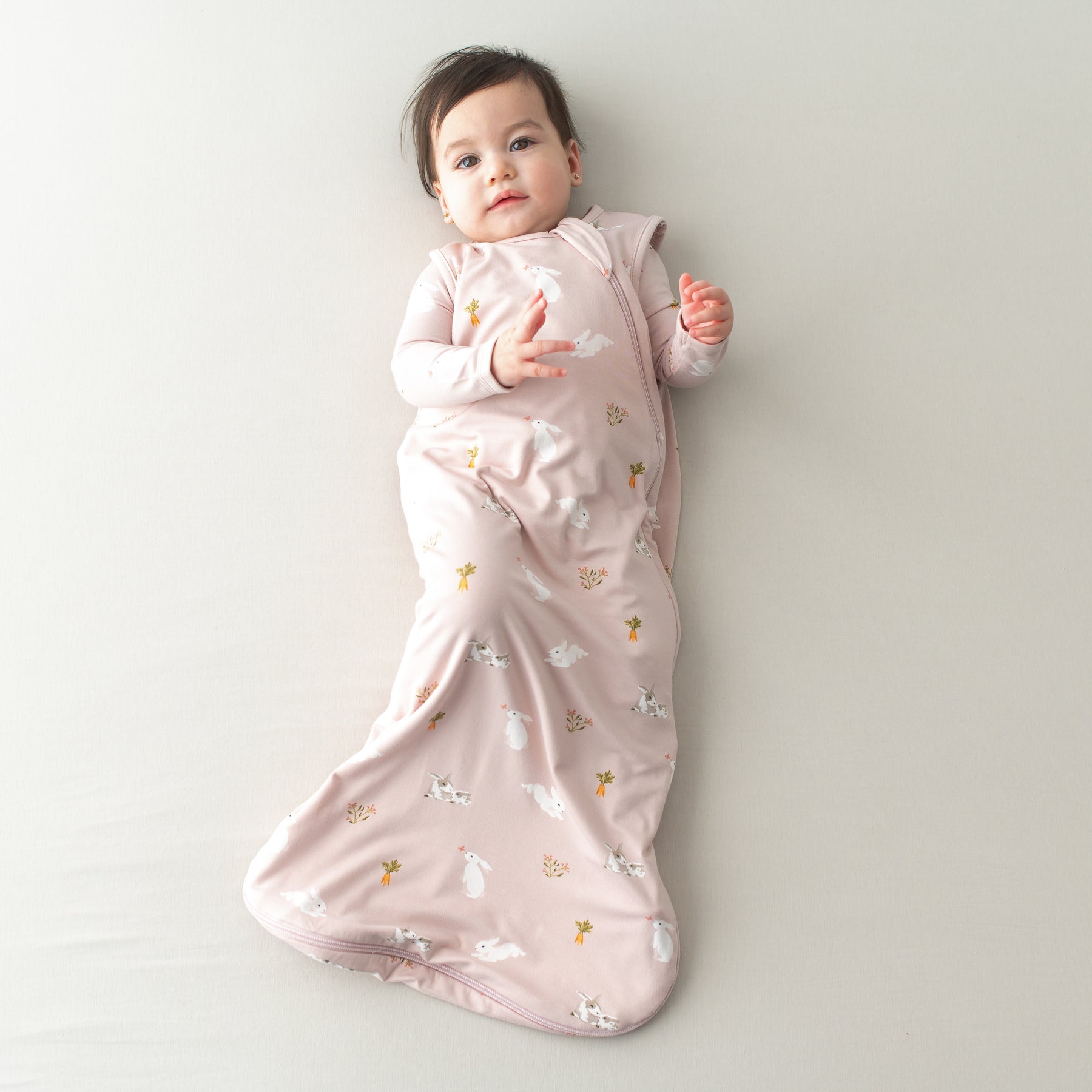 Baby in Sleep Bag in Blush Rabbit 0.5