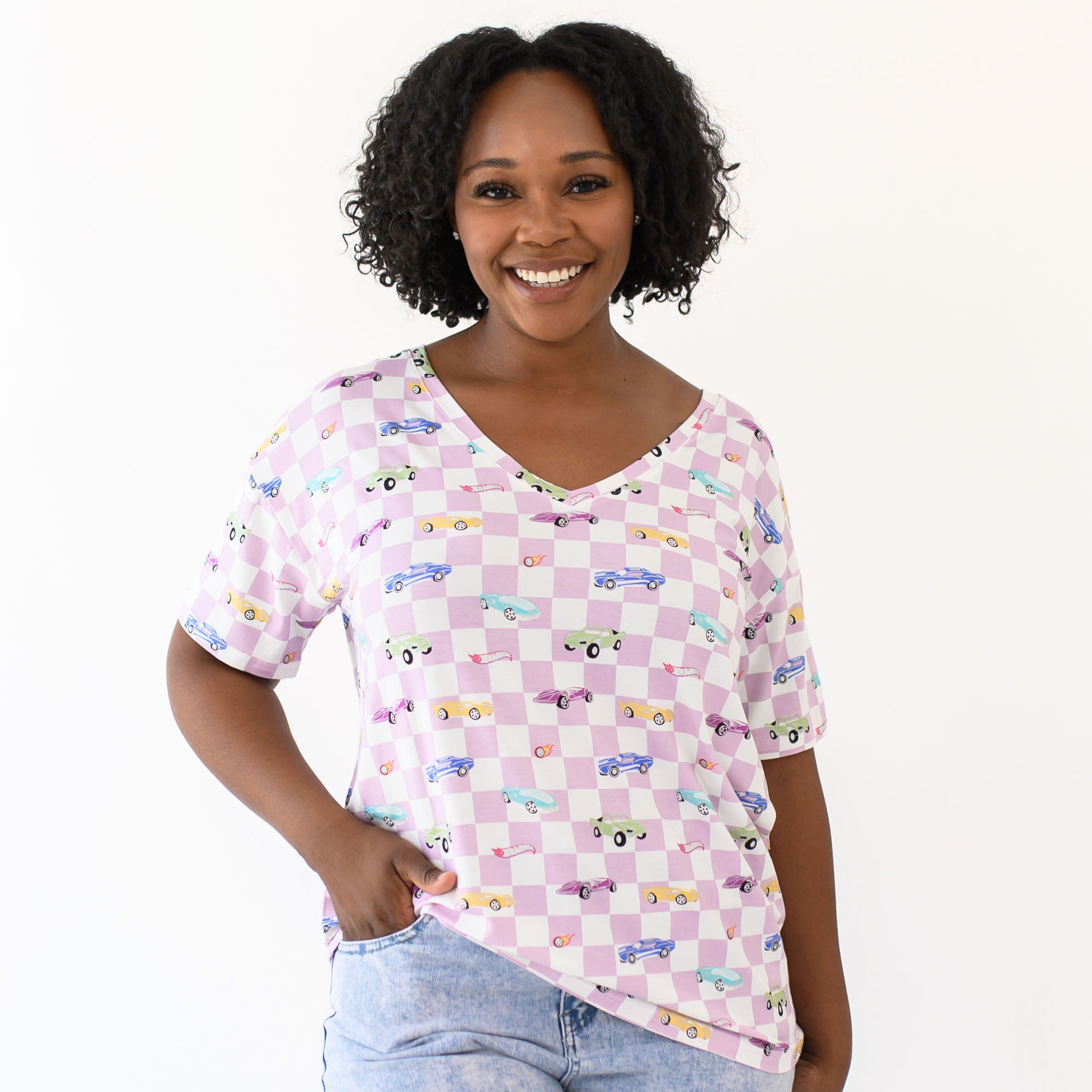 Women's Relaxed Fit V-Neck in Sparkles and Speed