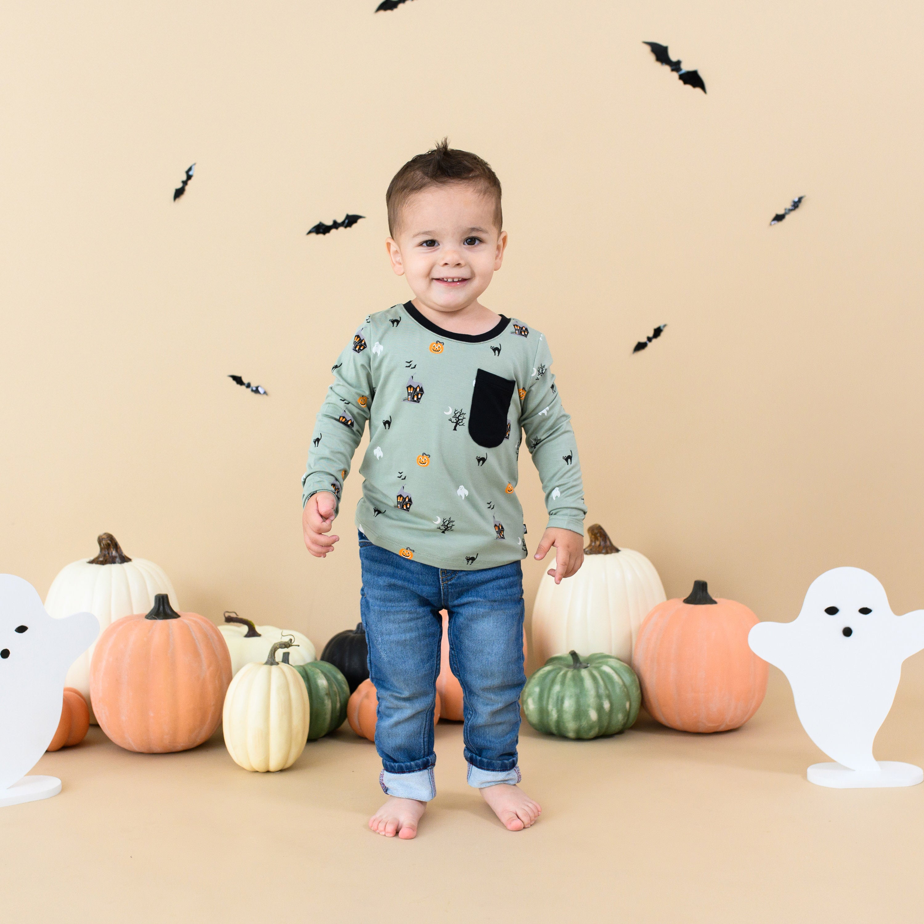 Long Sleeve Toddler Crew Neck Tee in Spooky