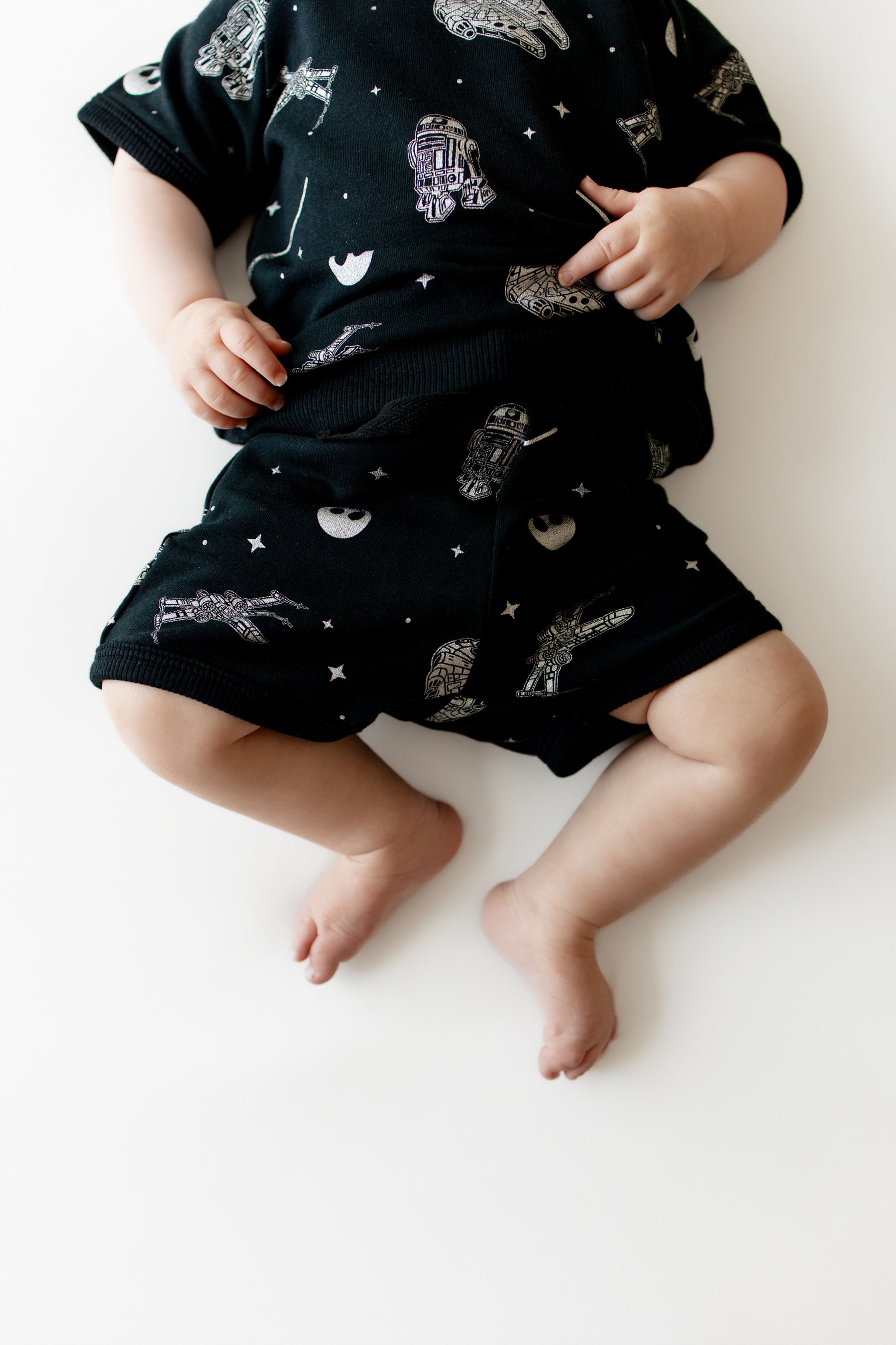 Close up of the shorts and shirt on the Short Sleeve Jogger Set in STAR WARS™