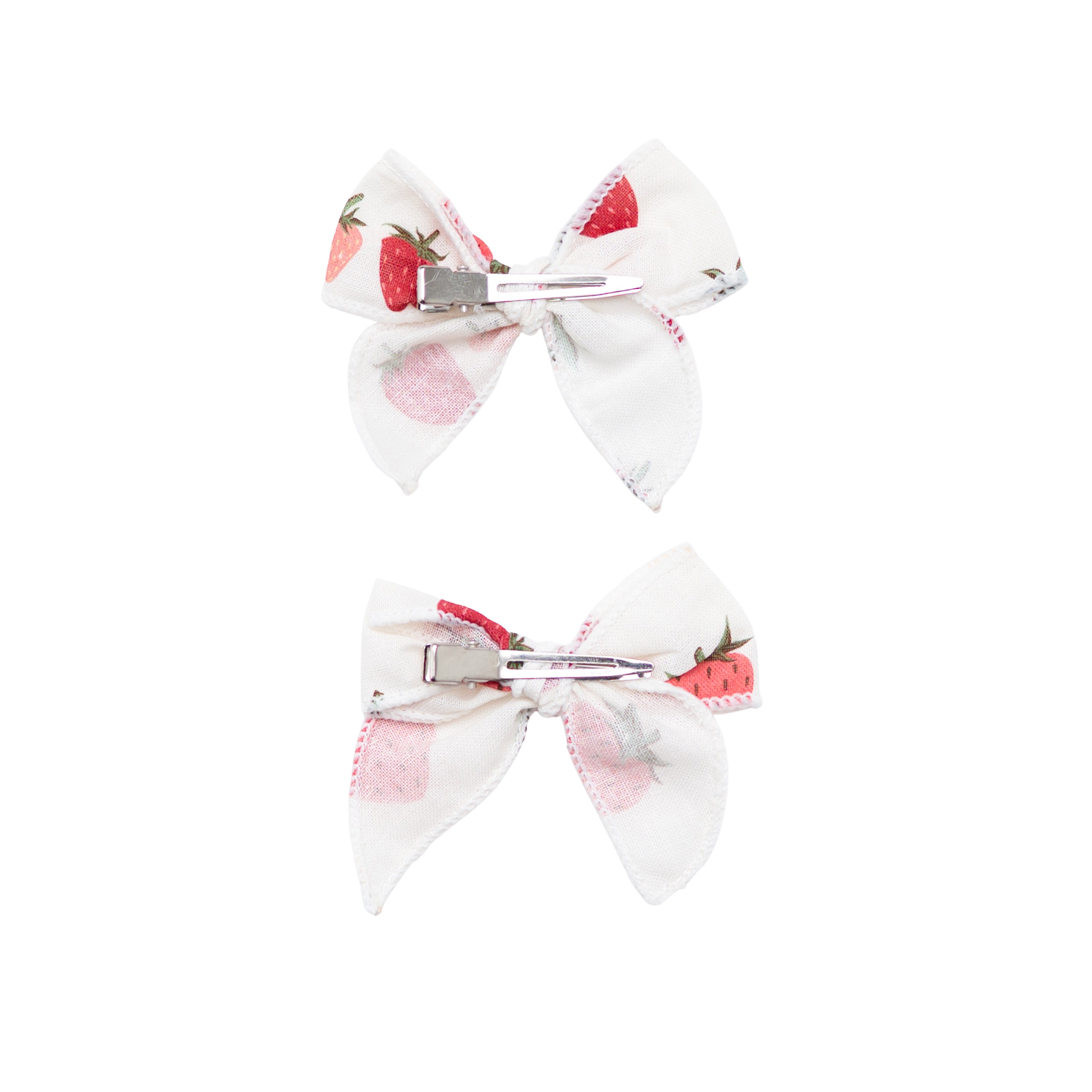 The back of the Linen Piggie Bows in Strawberry showing the metal clips