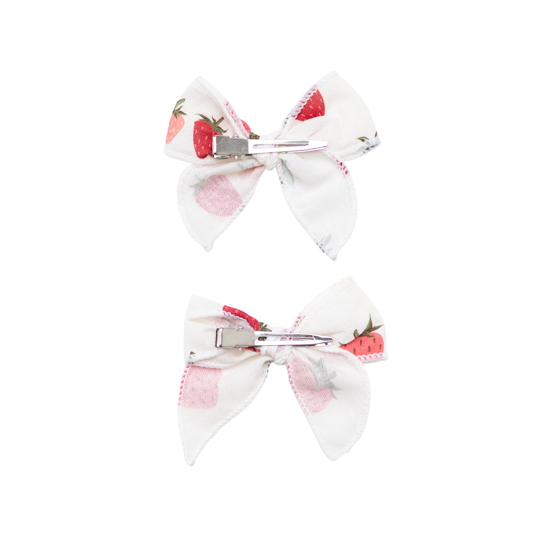 The back of the Linen Piggie Bows in Strawberry showing the metal clips