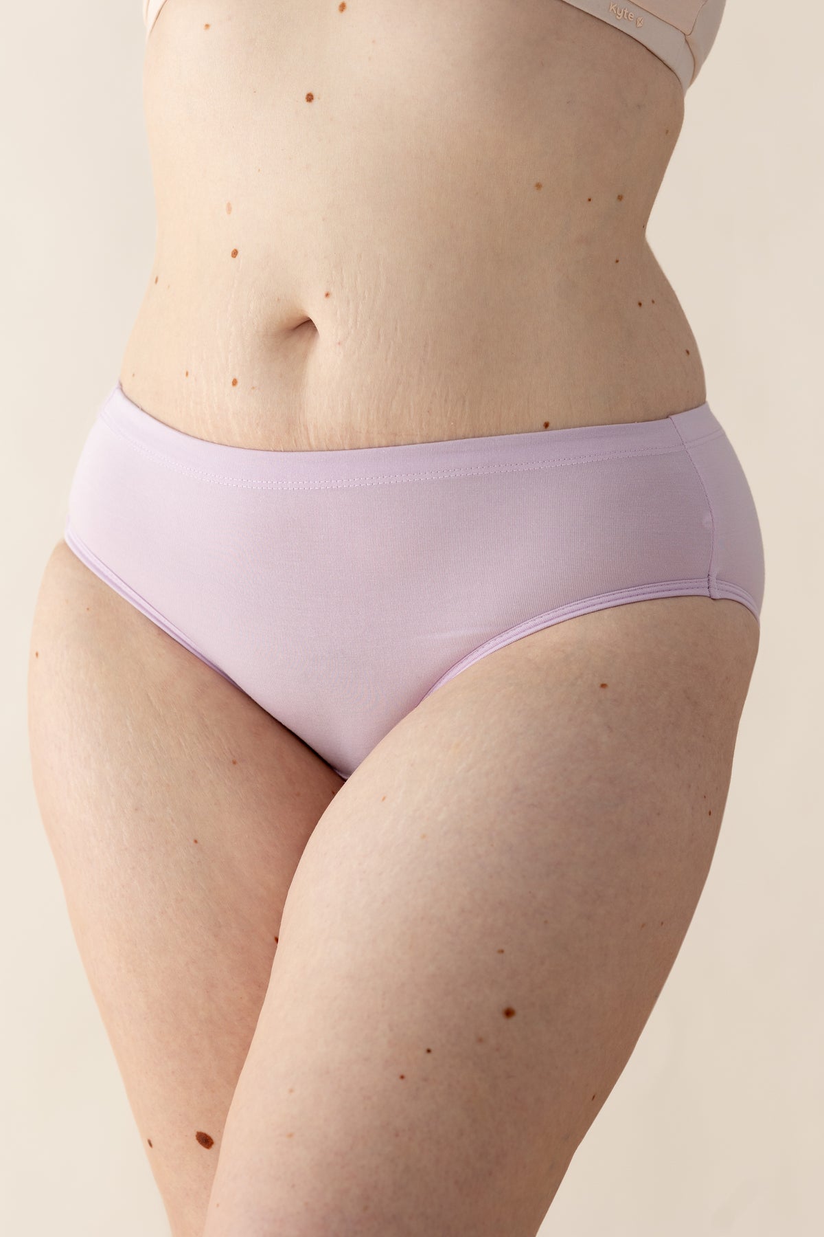 Person wearing a light purple pair of underwear