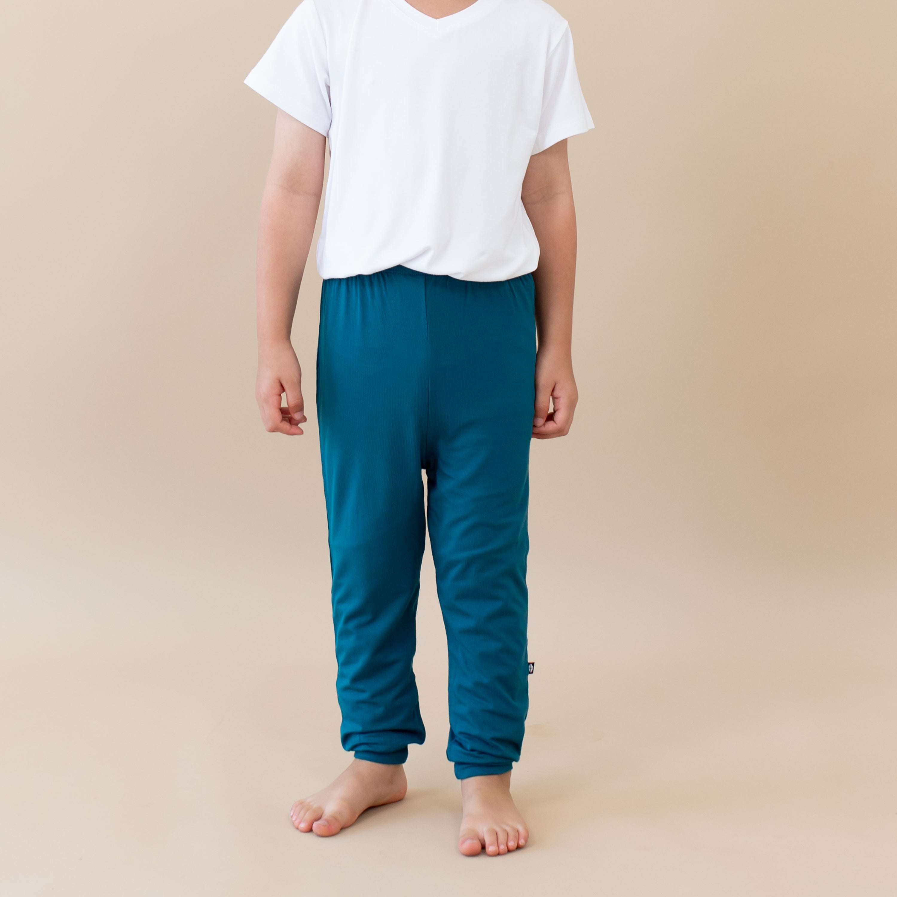 Toddler modeling Pant in Loch close up 