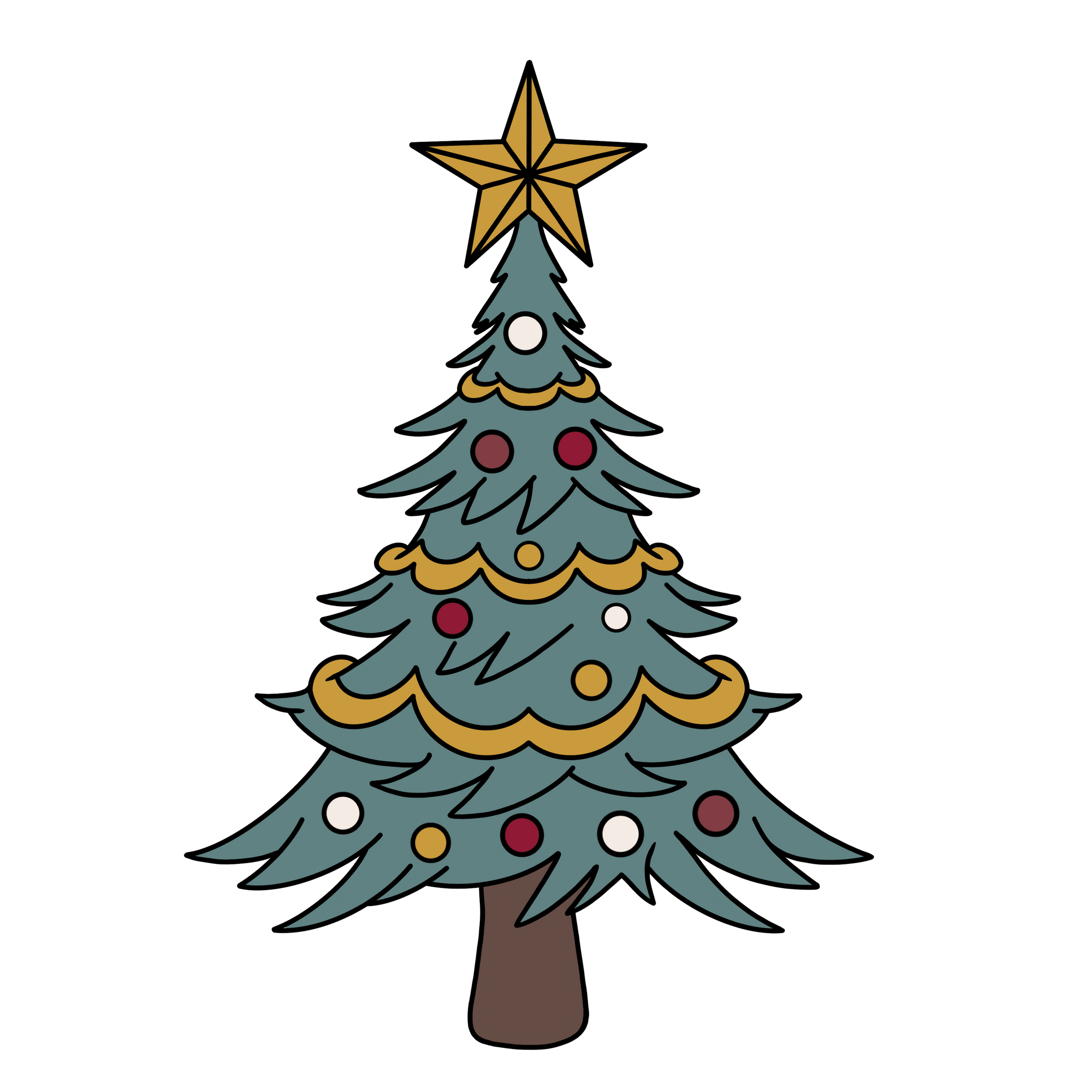 christmas tree with ornaments and star on top