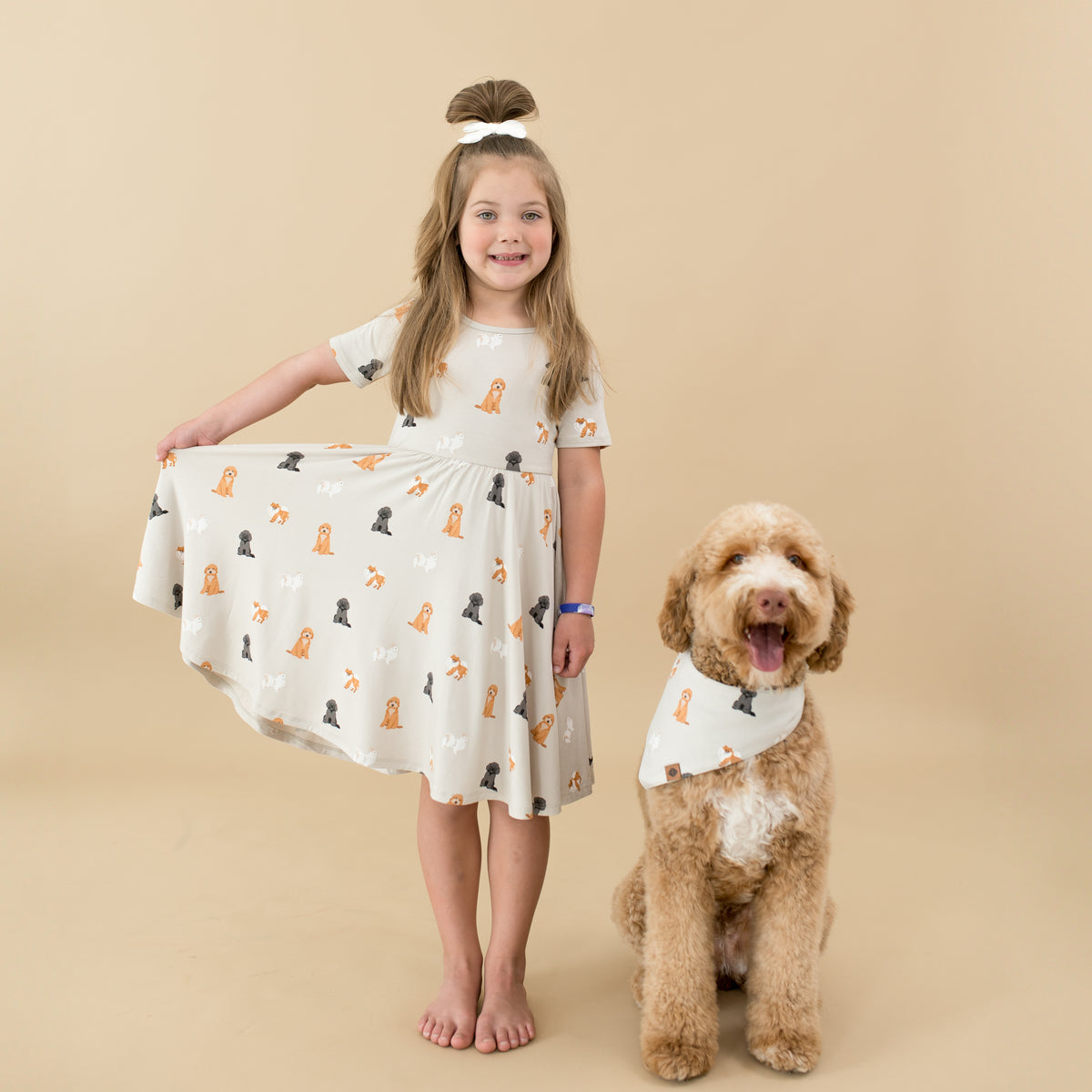 Bamboo Twirl Dress in Fluffy Dog Print by Kyte Baby | Size 7 Bamboo Twirl Dress in Fluffy Dog Print by Kyte Baby | Size 7