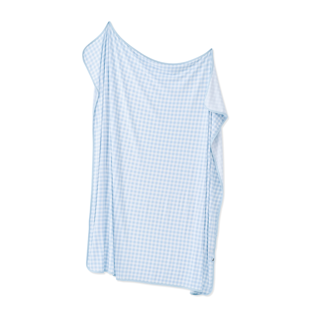 Swaddle Blanket in Gingham Breeze shown unswaddled on a white surface