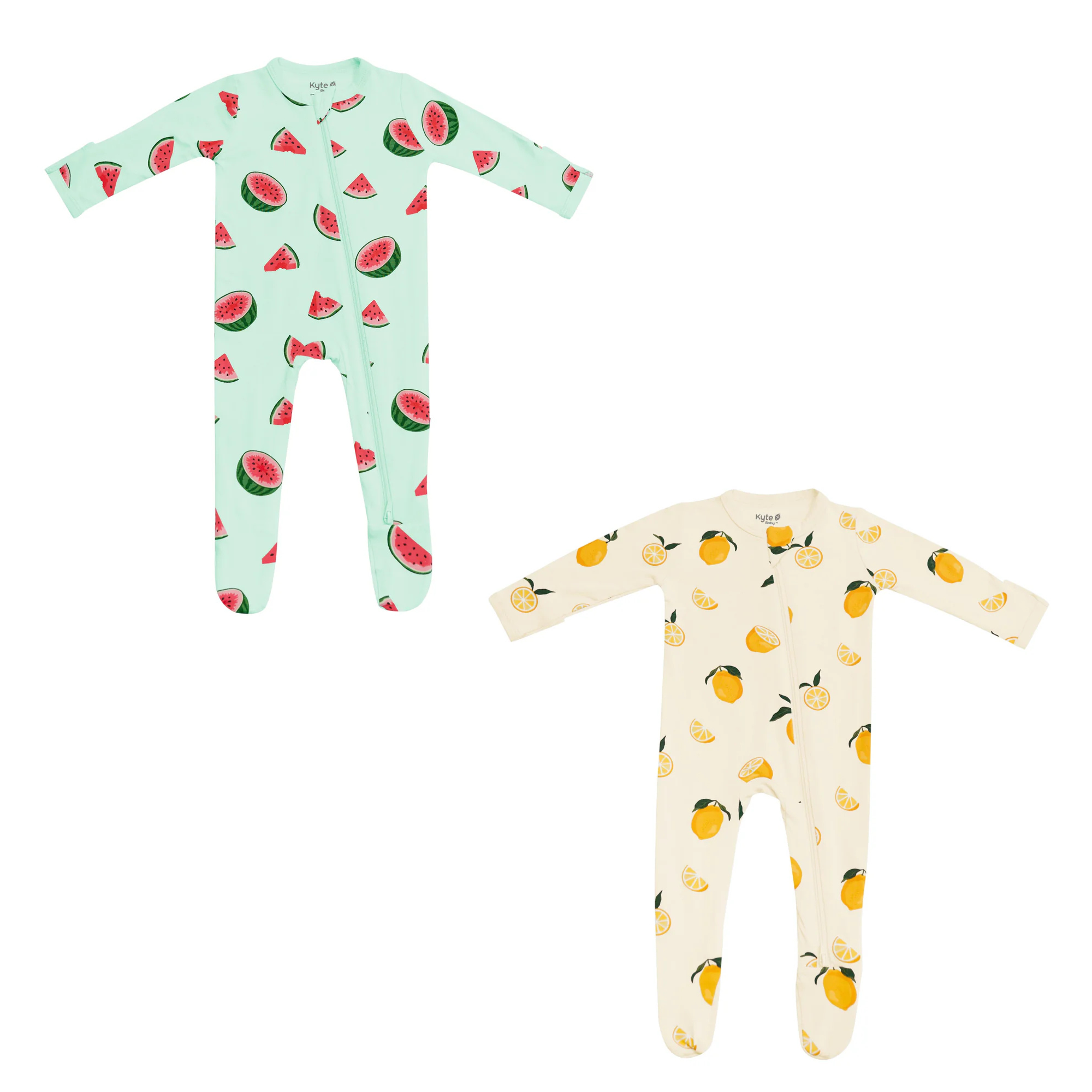 watermelon and lemon zippered footies