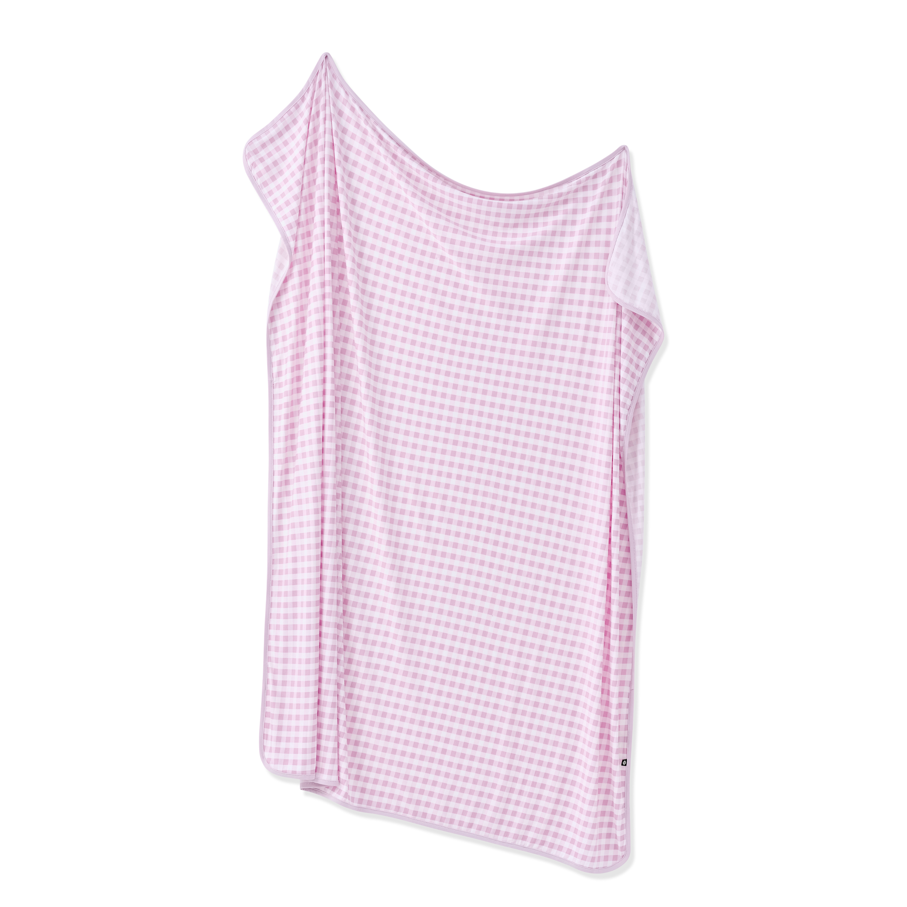 Swaddle Blanket in Gingham Thistle shown unswaddled on a white surface