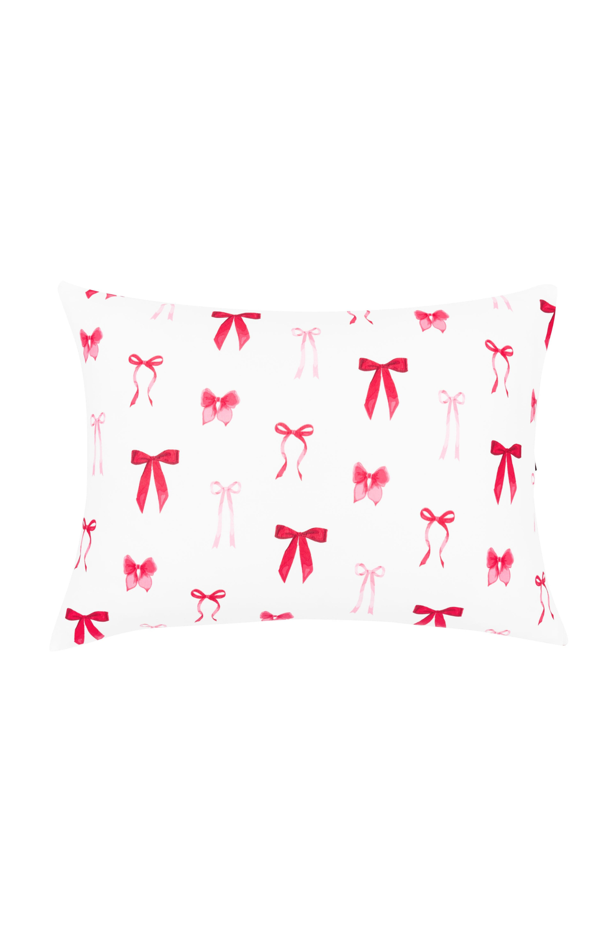 Pillowcase with red bow pattern on a white background