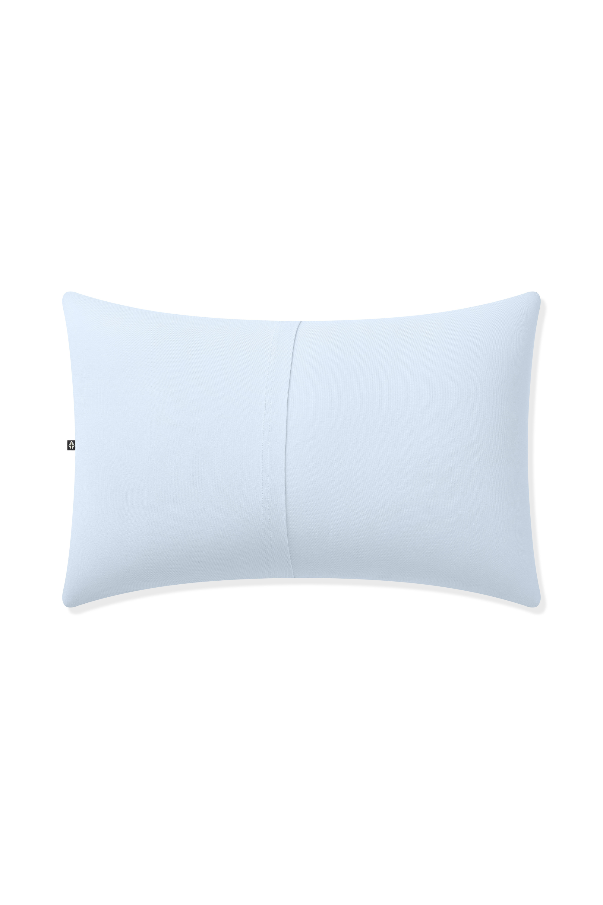 Blue pillow with envelope closure on white background