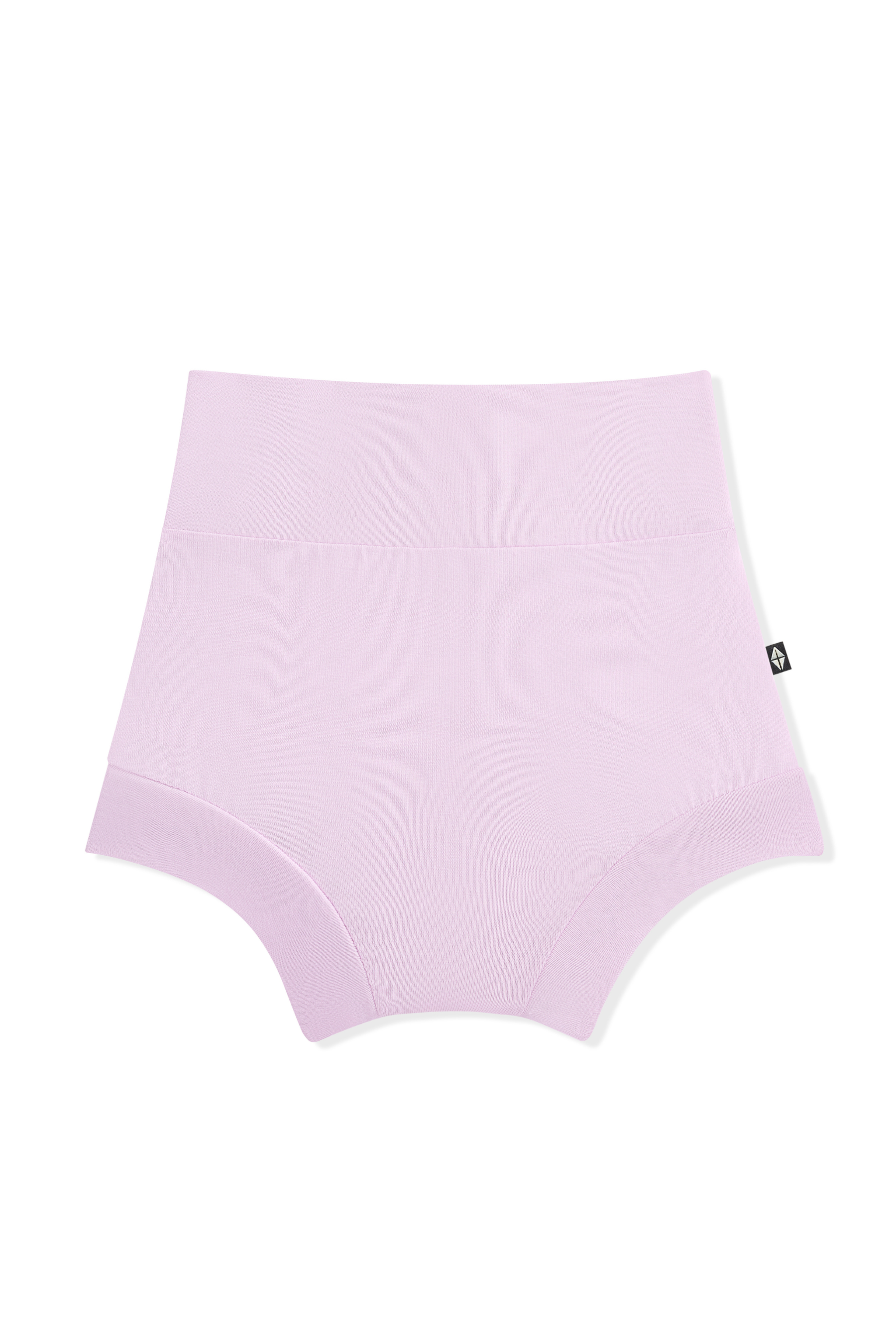 Light purple high-waisted baby bummies on a white background