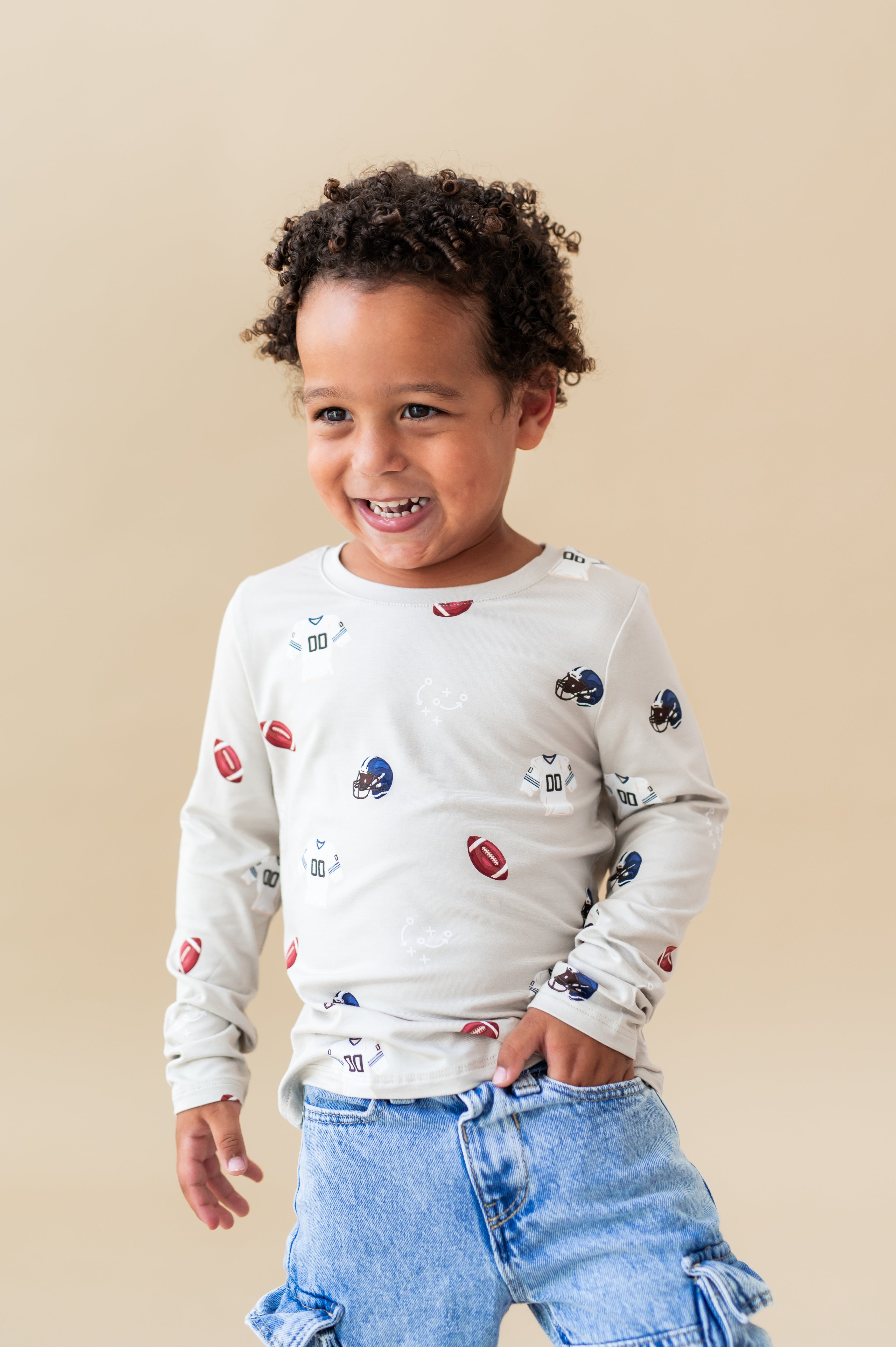 Long Sleeve Toddler Crew Neck Tee in Vintage Football