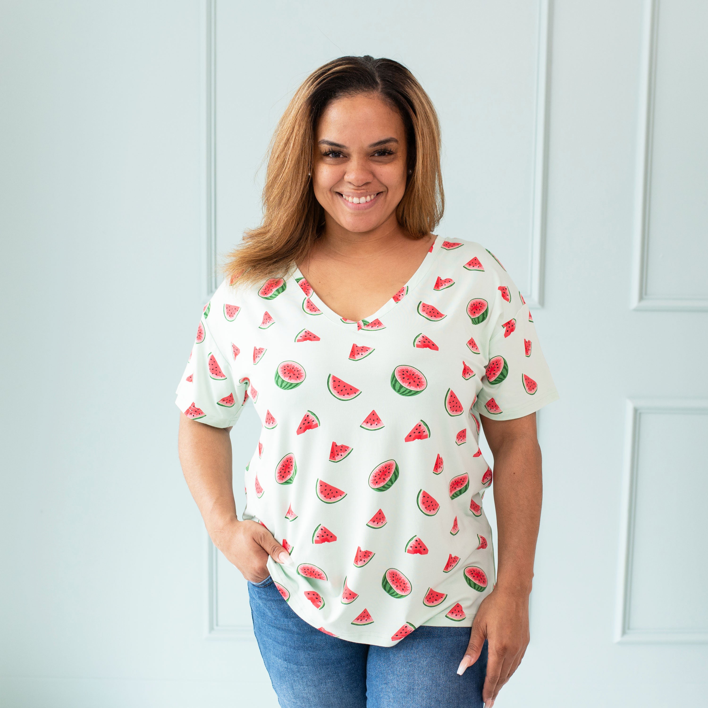 Women’s Relaxed Fit V-Neck in Watermelon